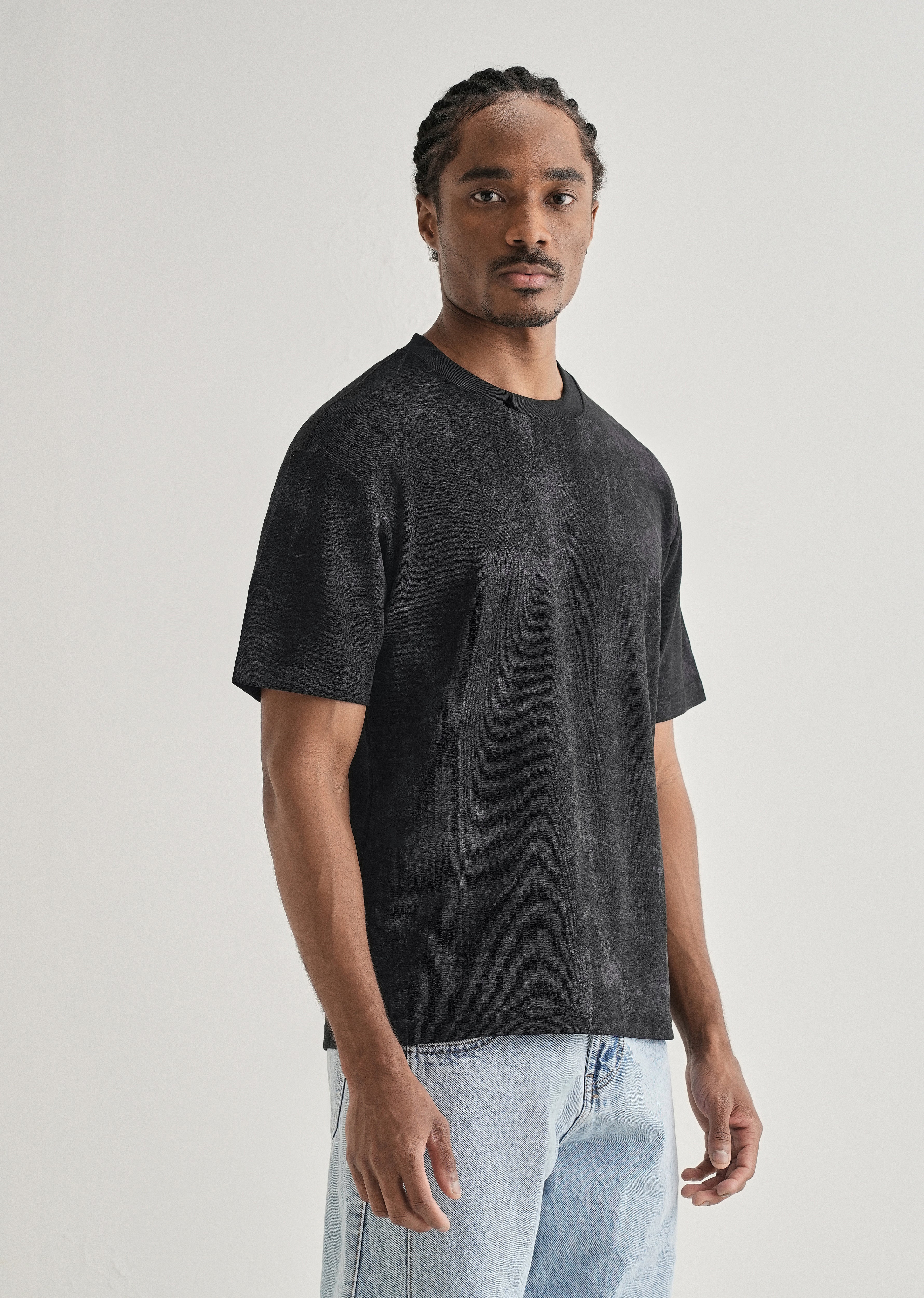 Black Stone Wash Textured Oversized T-shirt