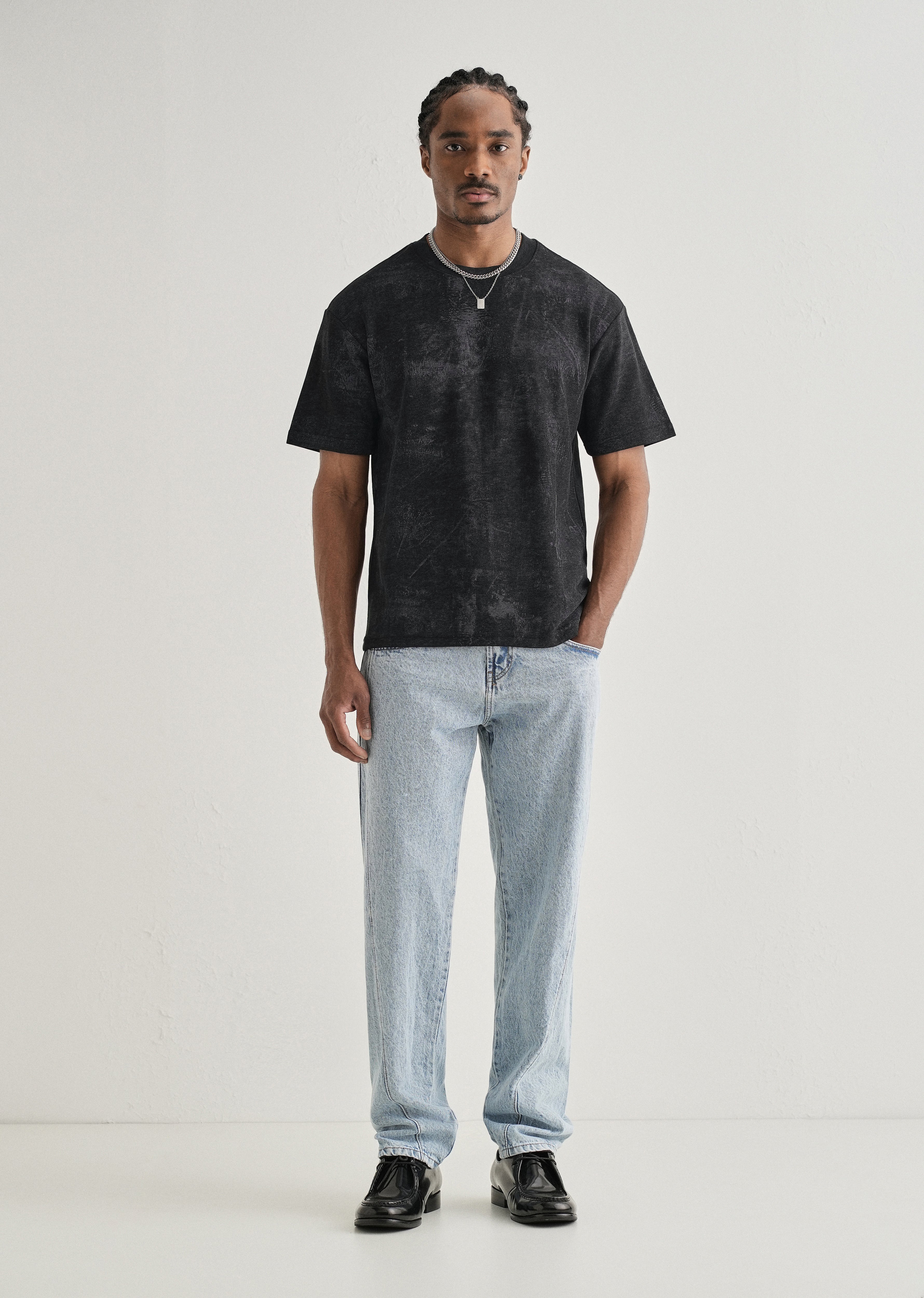 Black Stone Wash Textured Oversized T-shirt