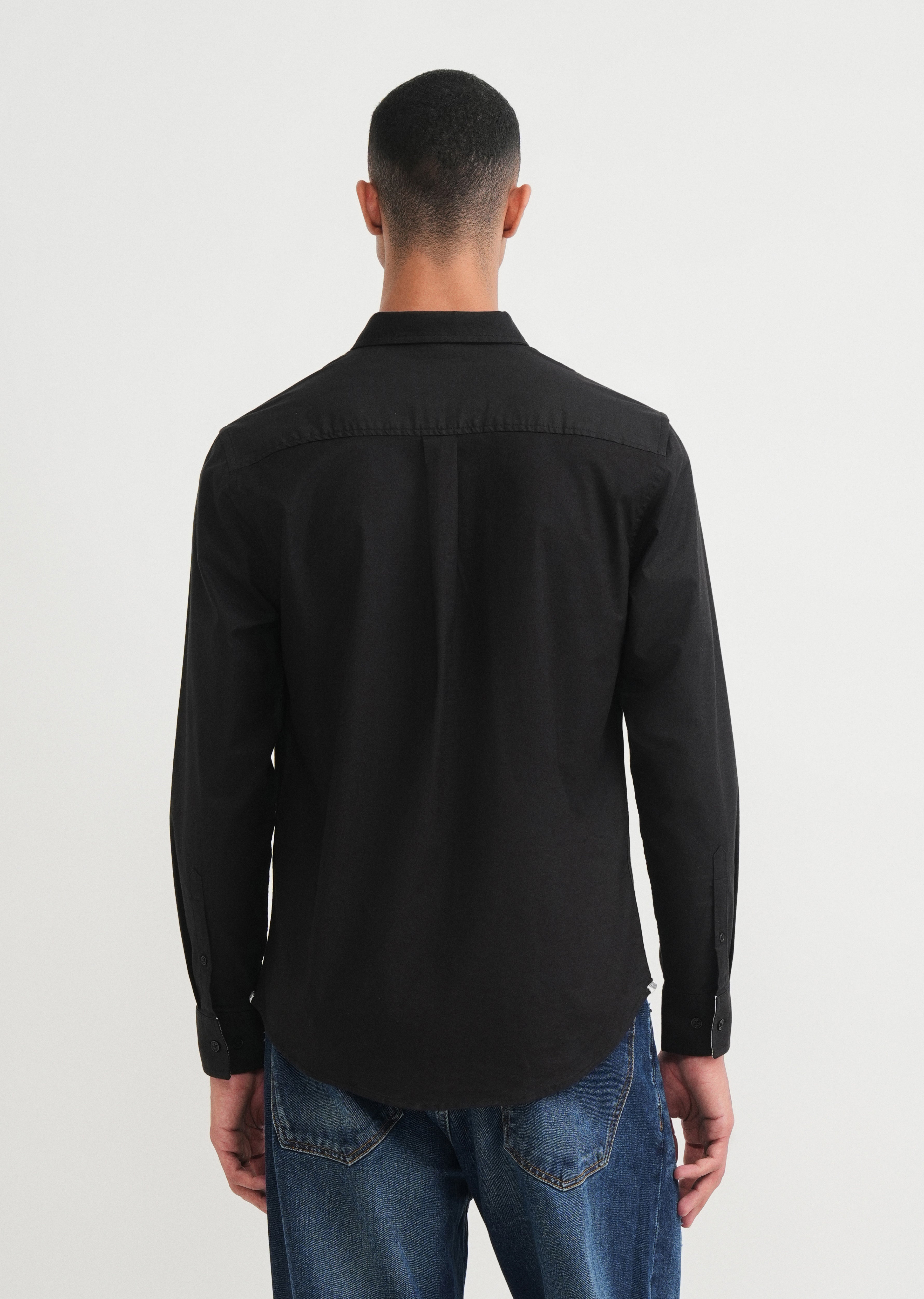 Black Striped Placket Cotton Shirt