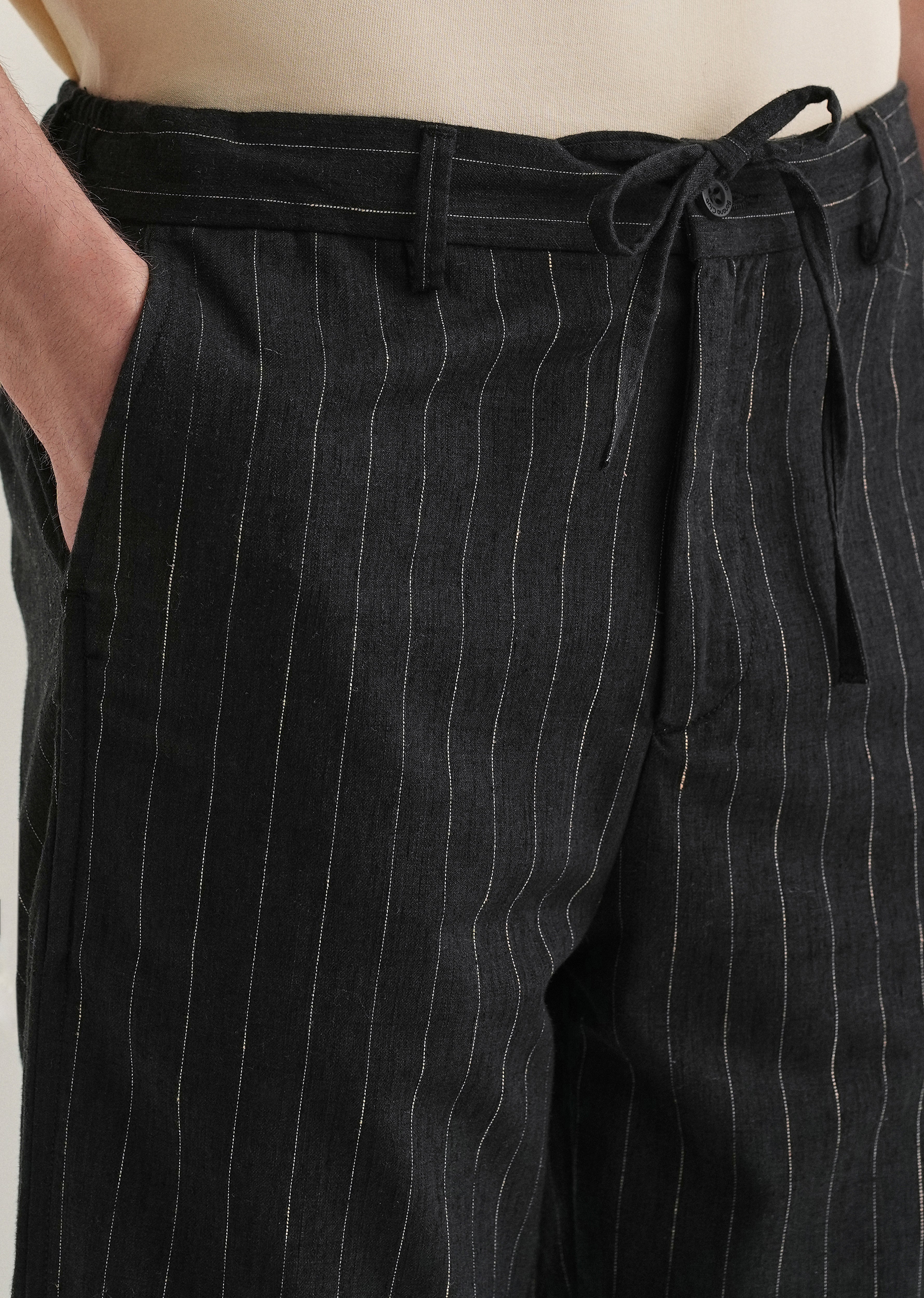 Black Stripe Relaxed Linen Trouser
