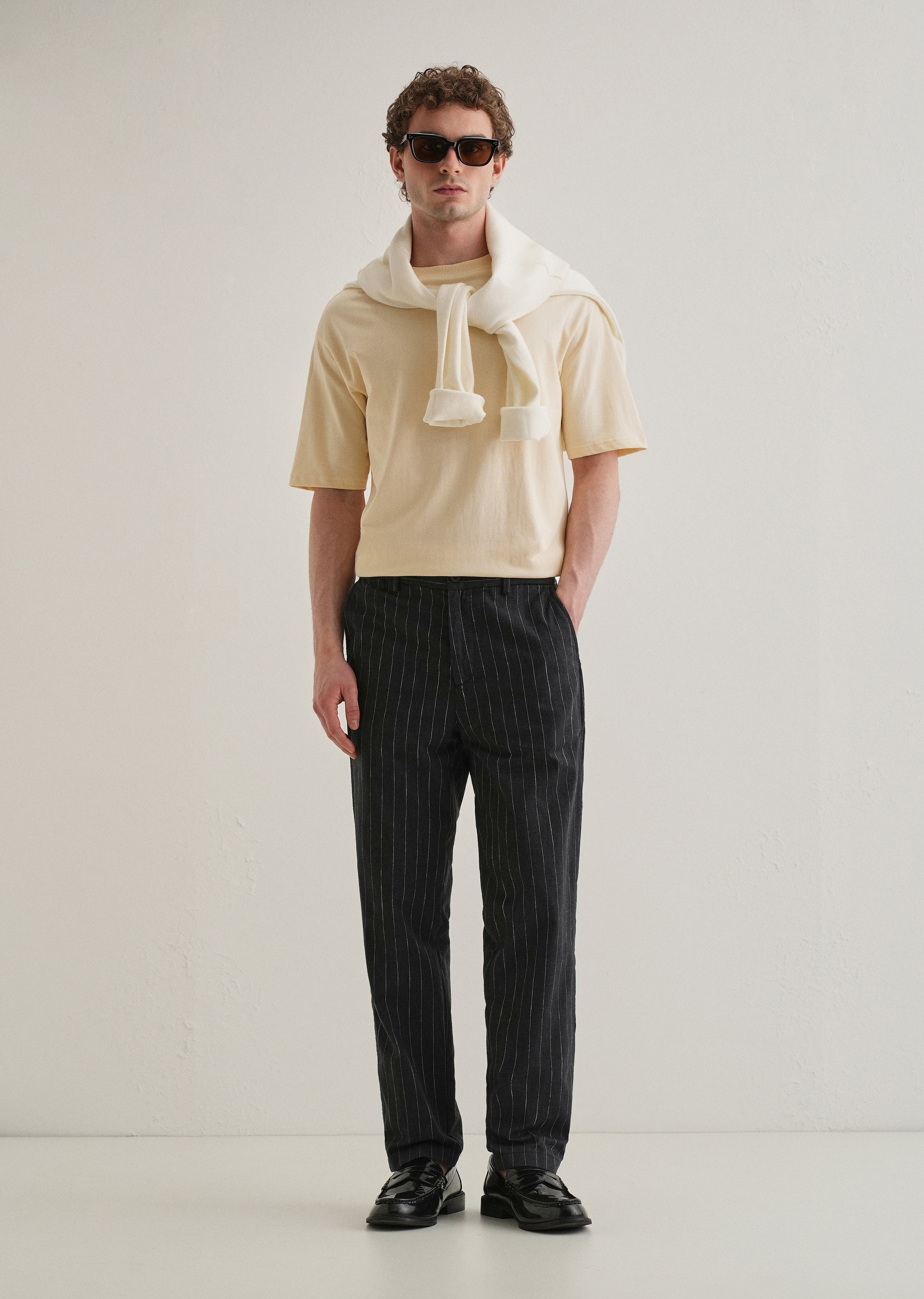 Black Stripe Relaxed Linen Trouser