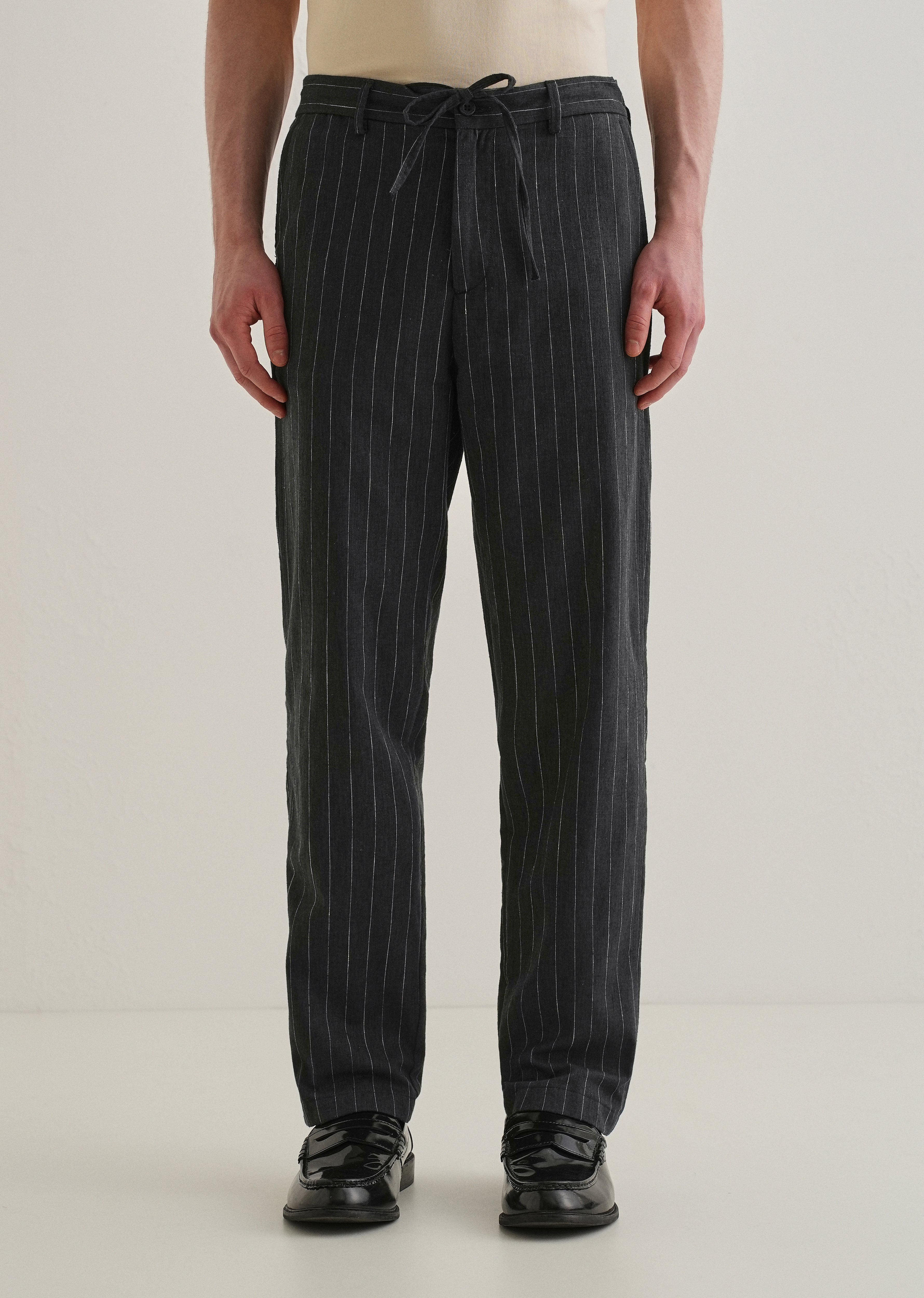 Black Stripe Relaxed Linen Trouser