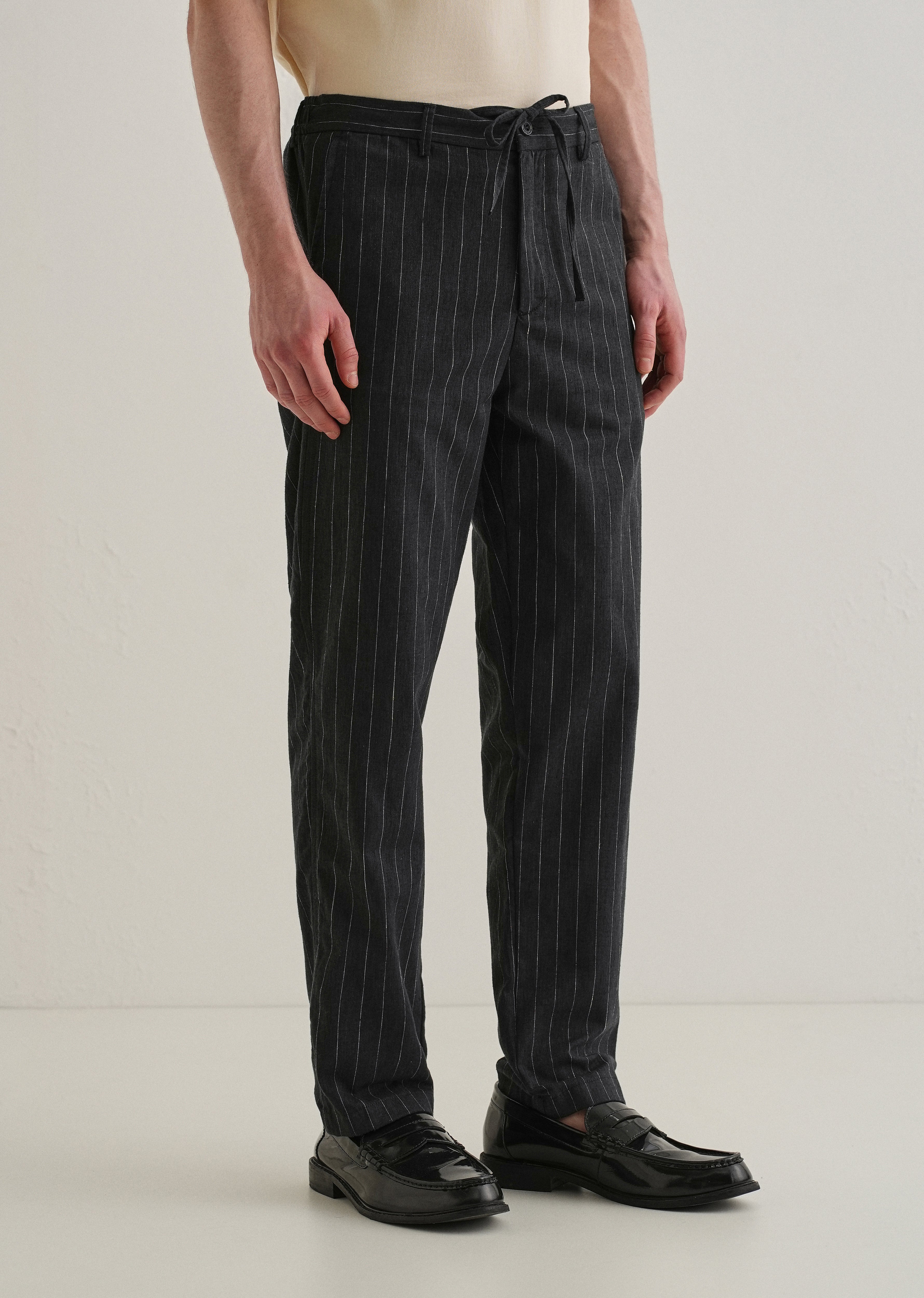 Black Stripe Relaxed Linen Trouser