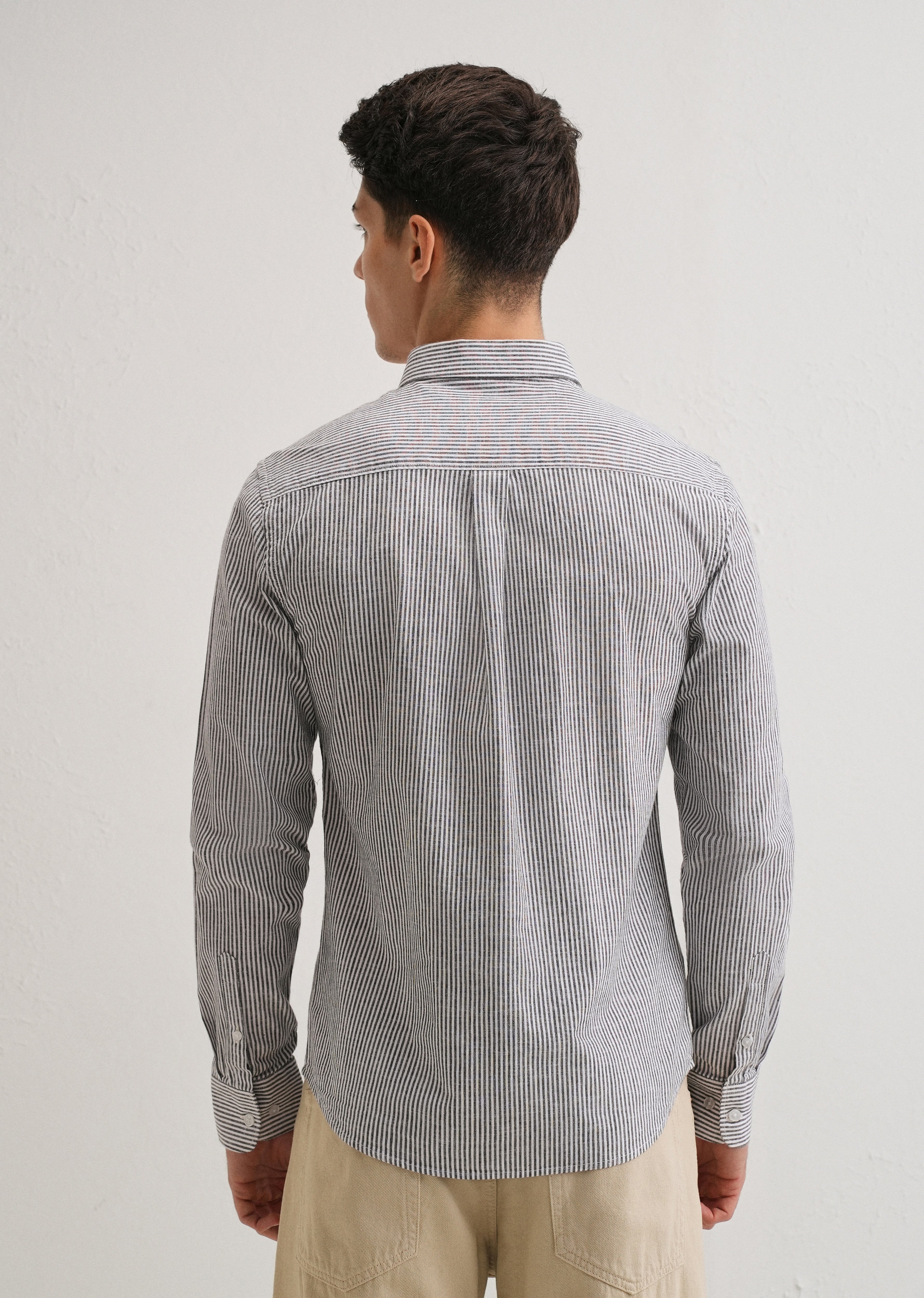 Black Striped Cotton Linen Shirt