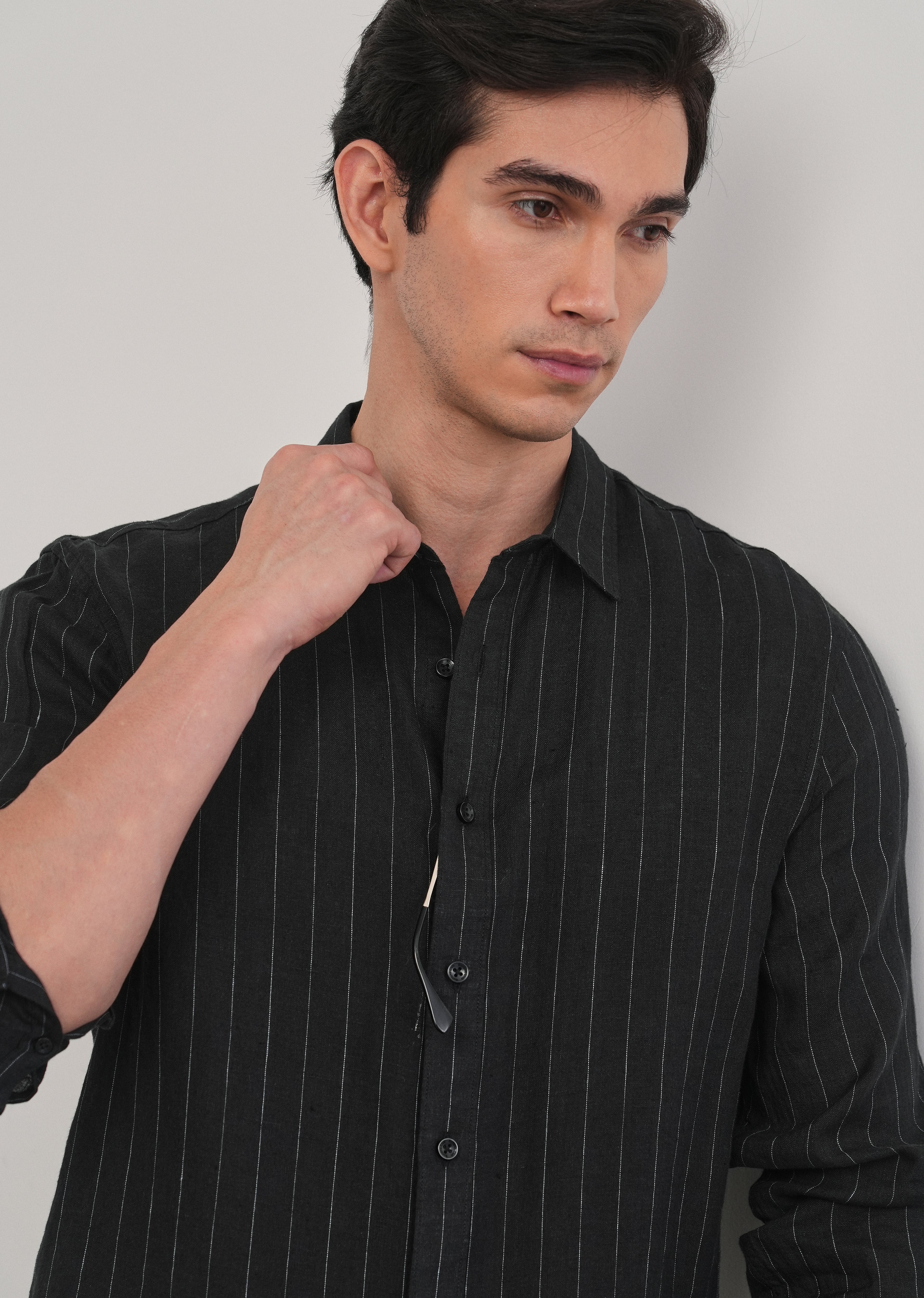 Black Striped Pure Linen Shirt