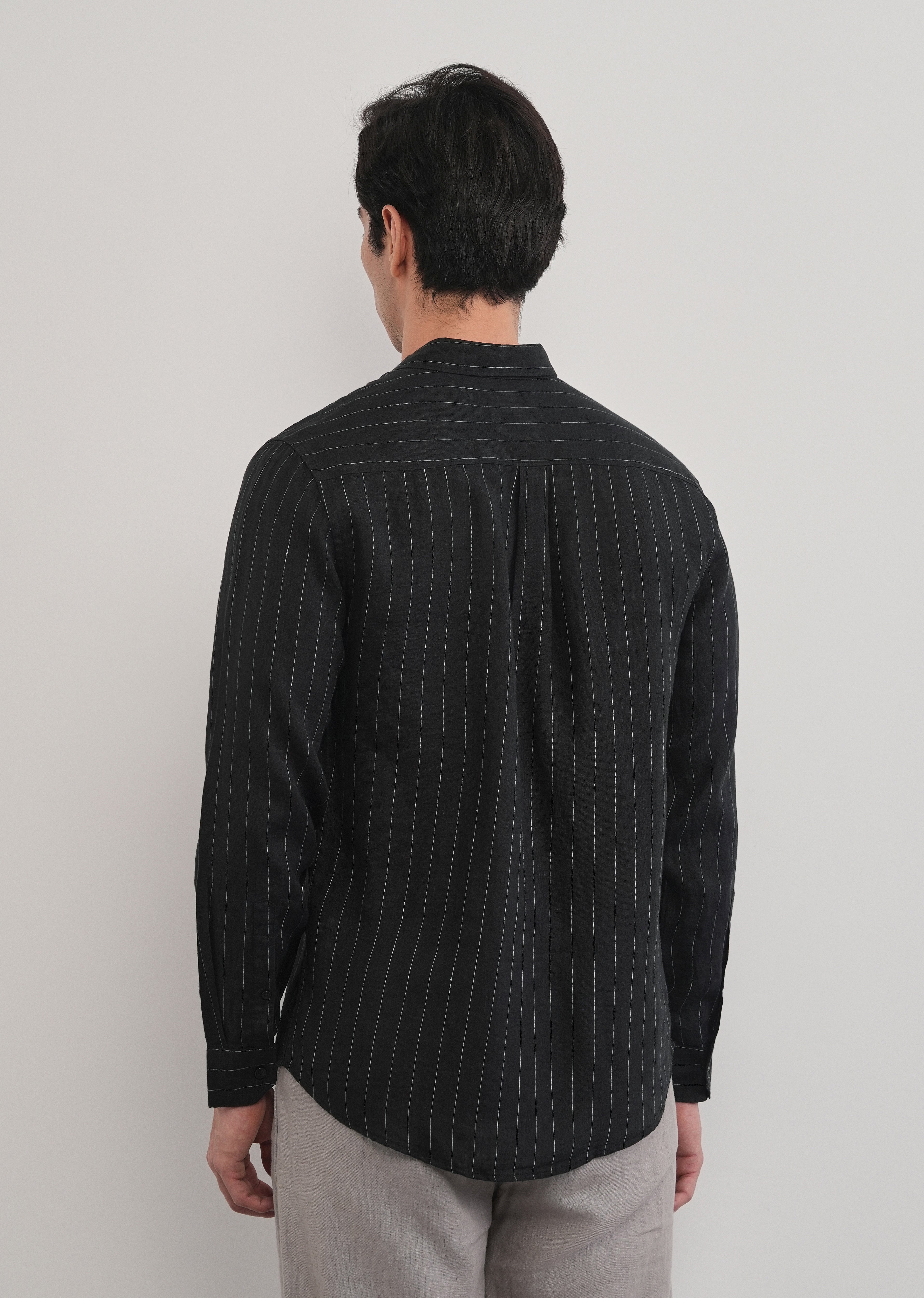 Black Striped Pure Linen Shirt