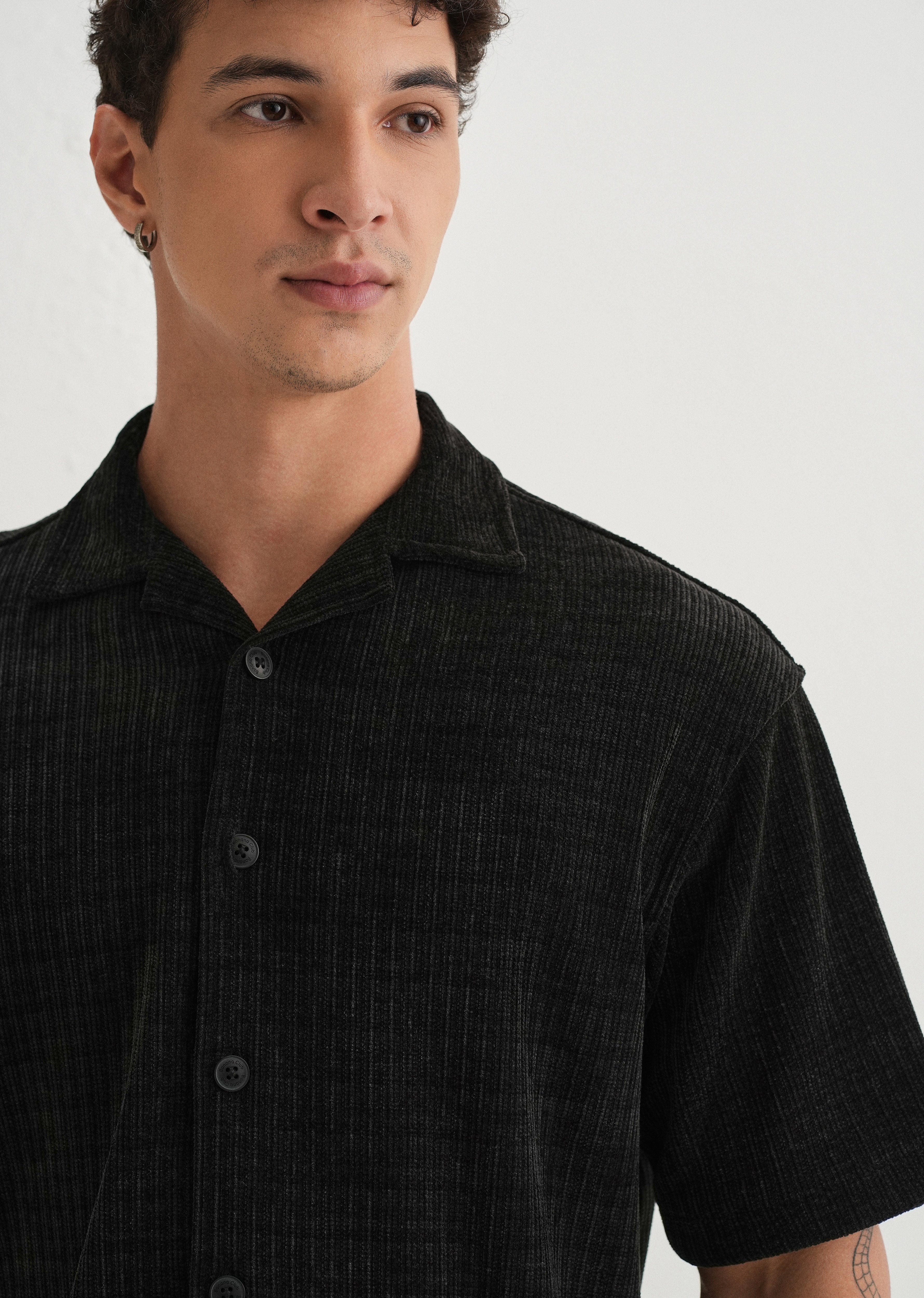 Black Suede Knit Half Sleeve Shirt