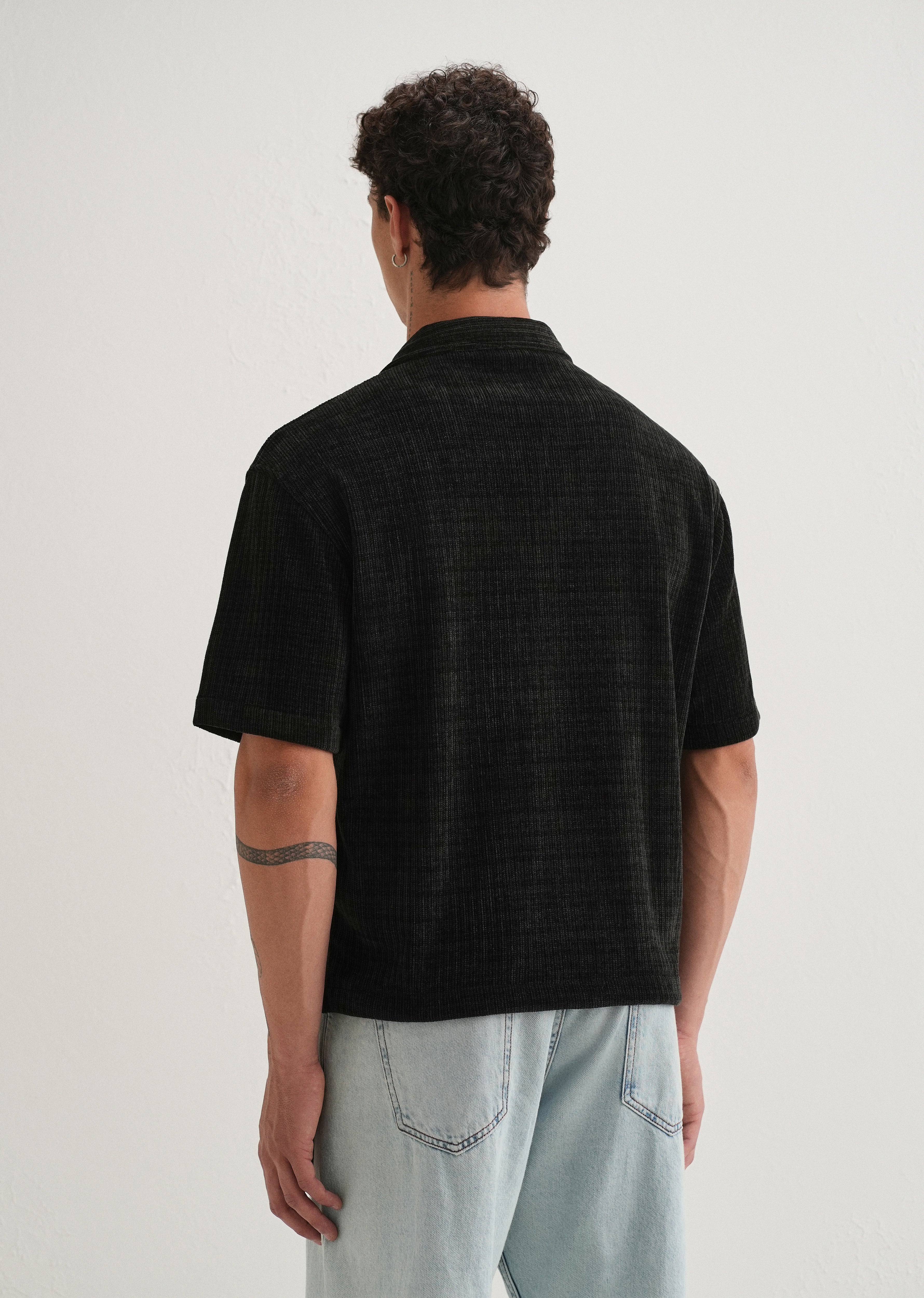 Black Suede Knit Half Sleeve Shirt