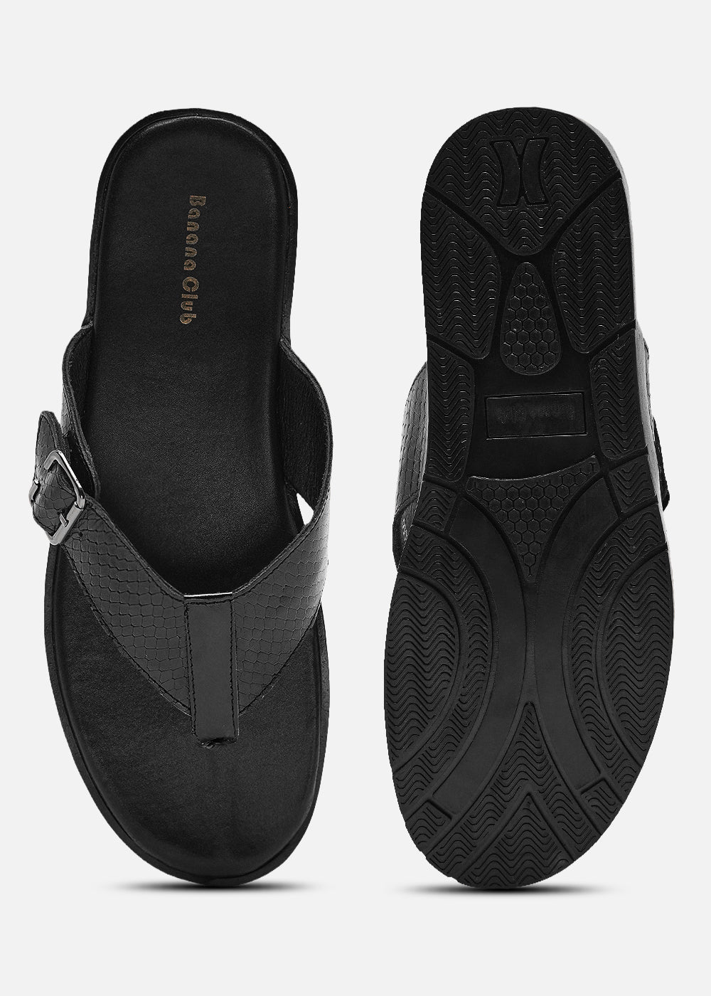 Black Textured Buckle Strap Sandals