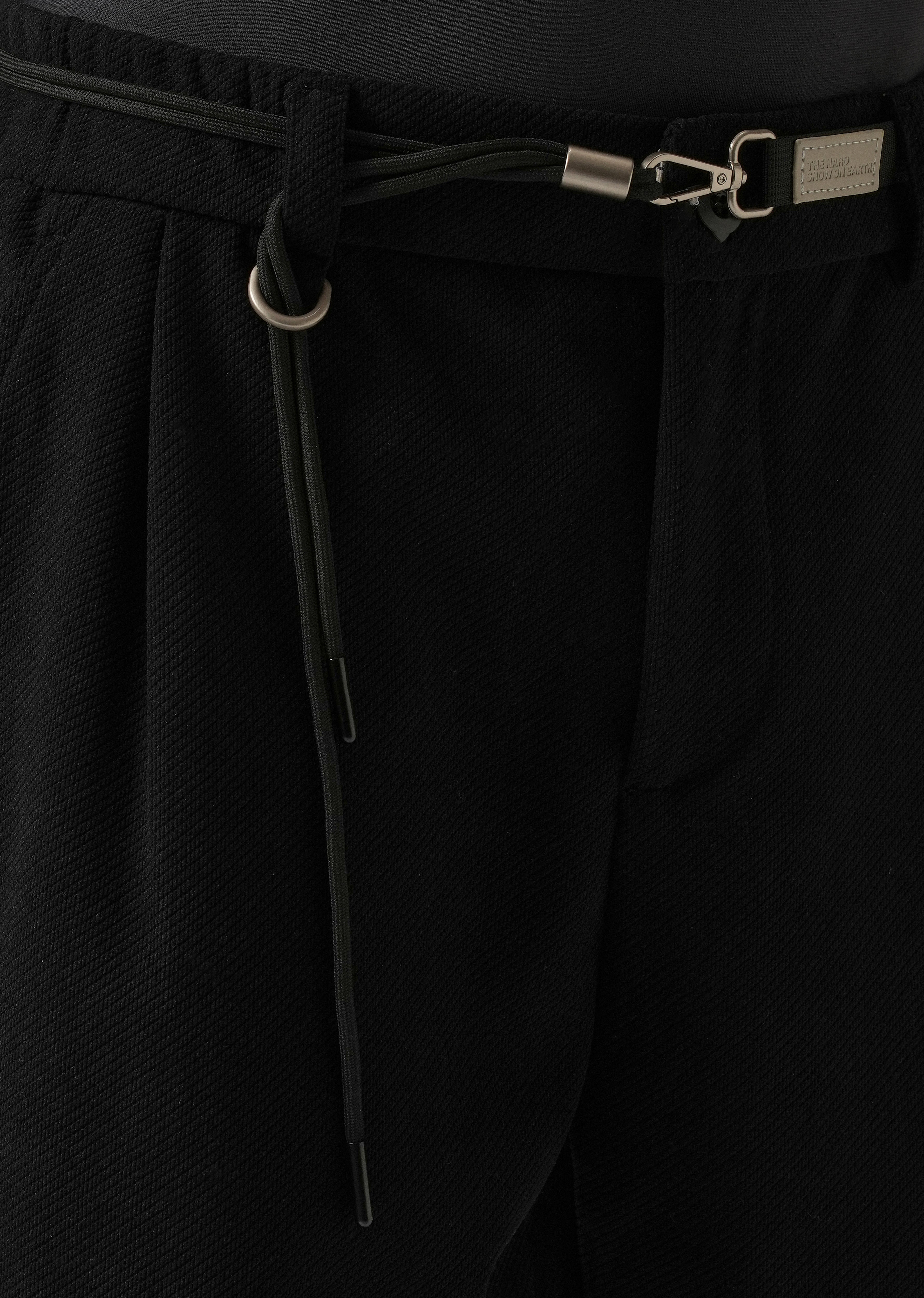Black Textured Corduroy Belt Pant