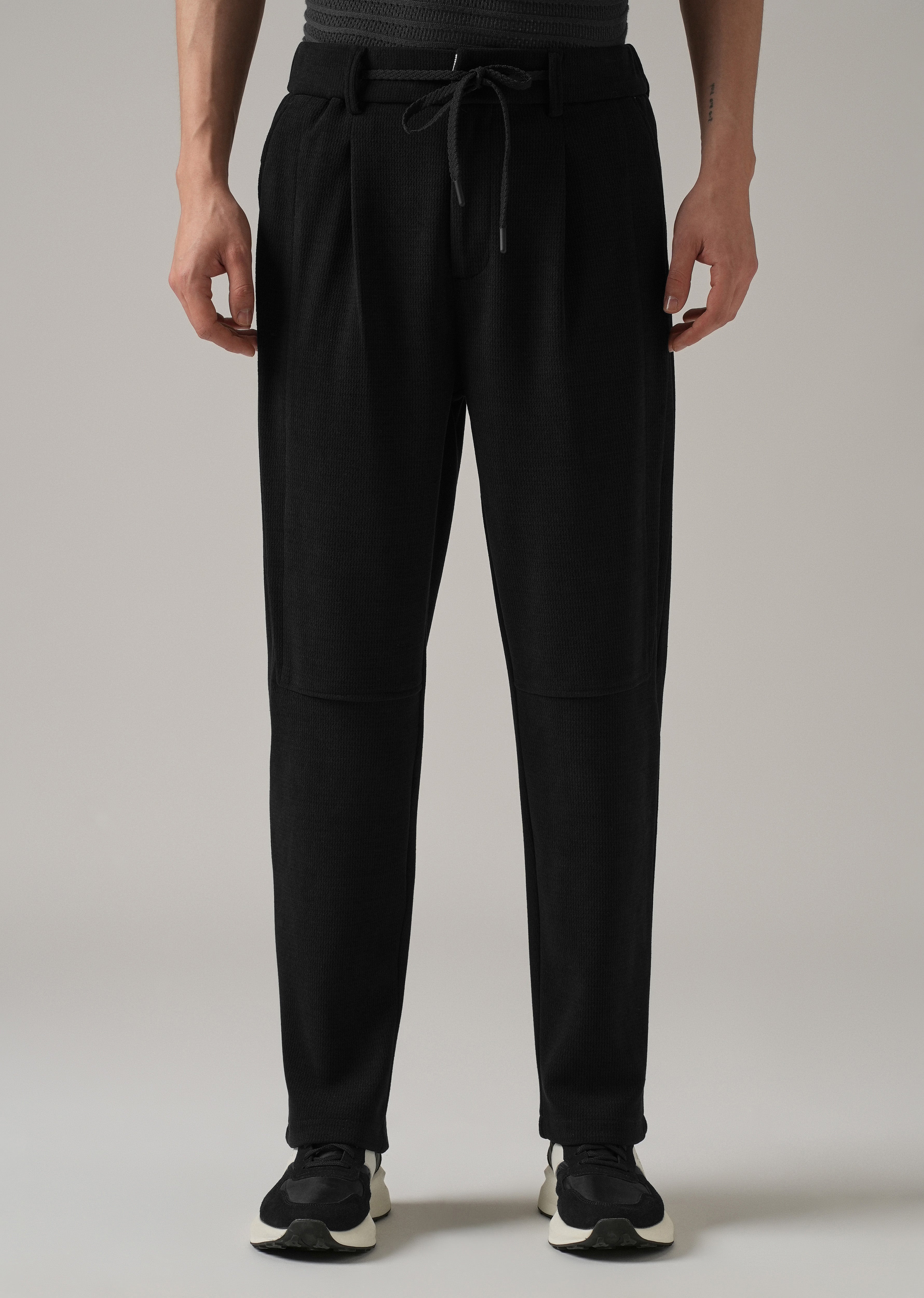 Black Textured Suede Drawstring Pant
