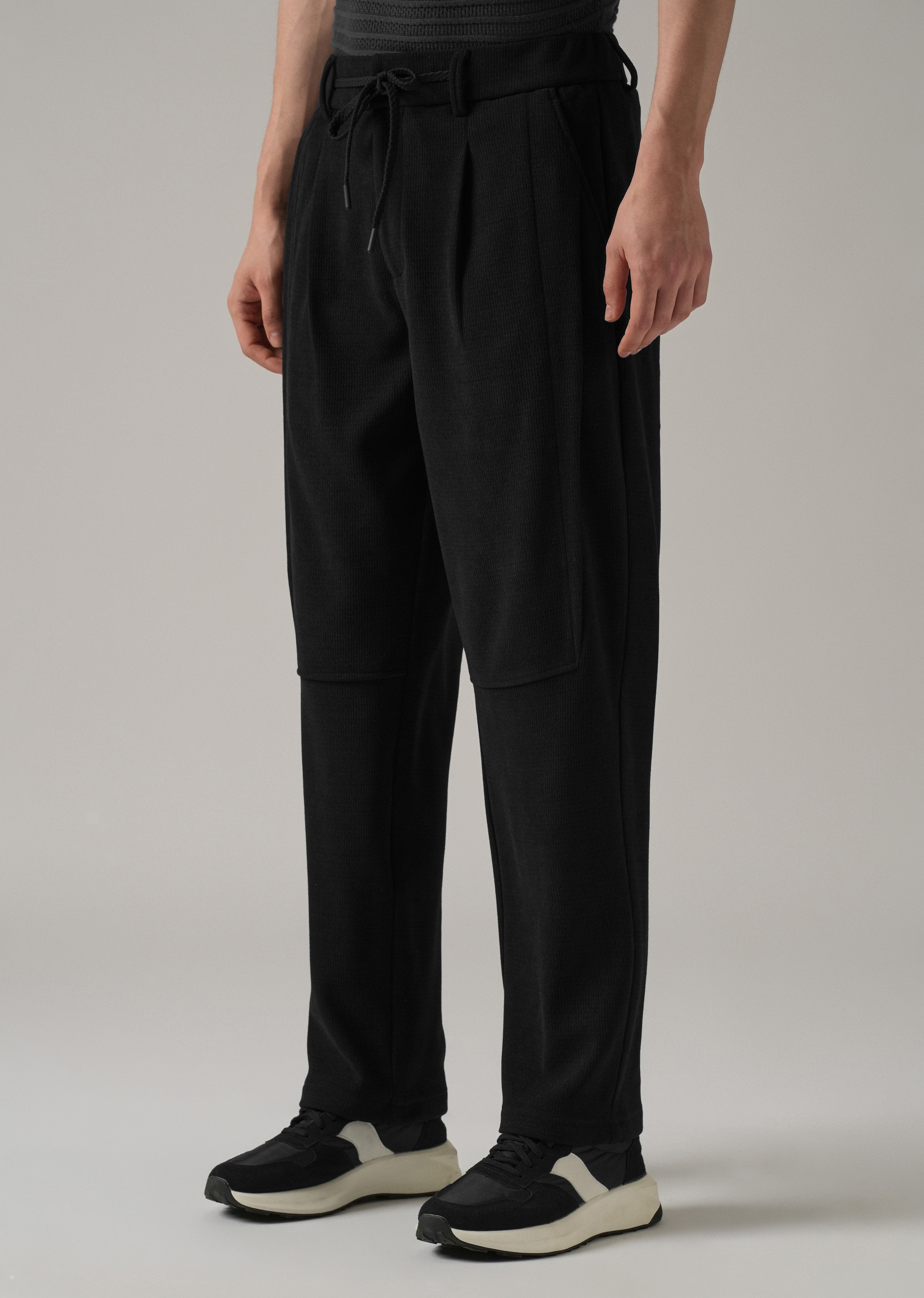Black Textured Suede Drawstring Pant