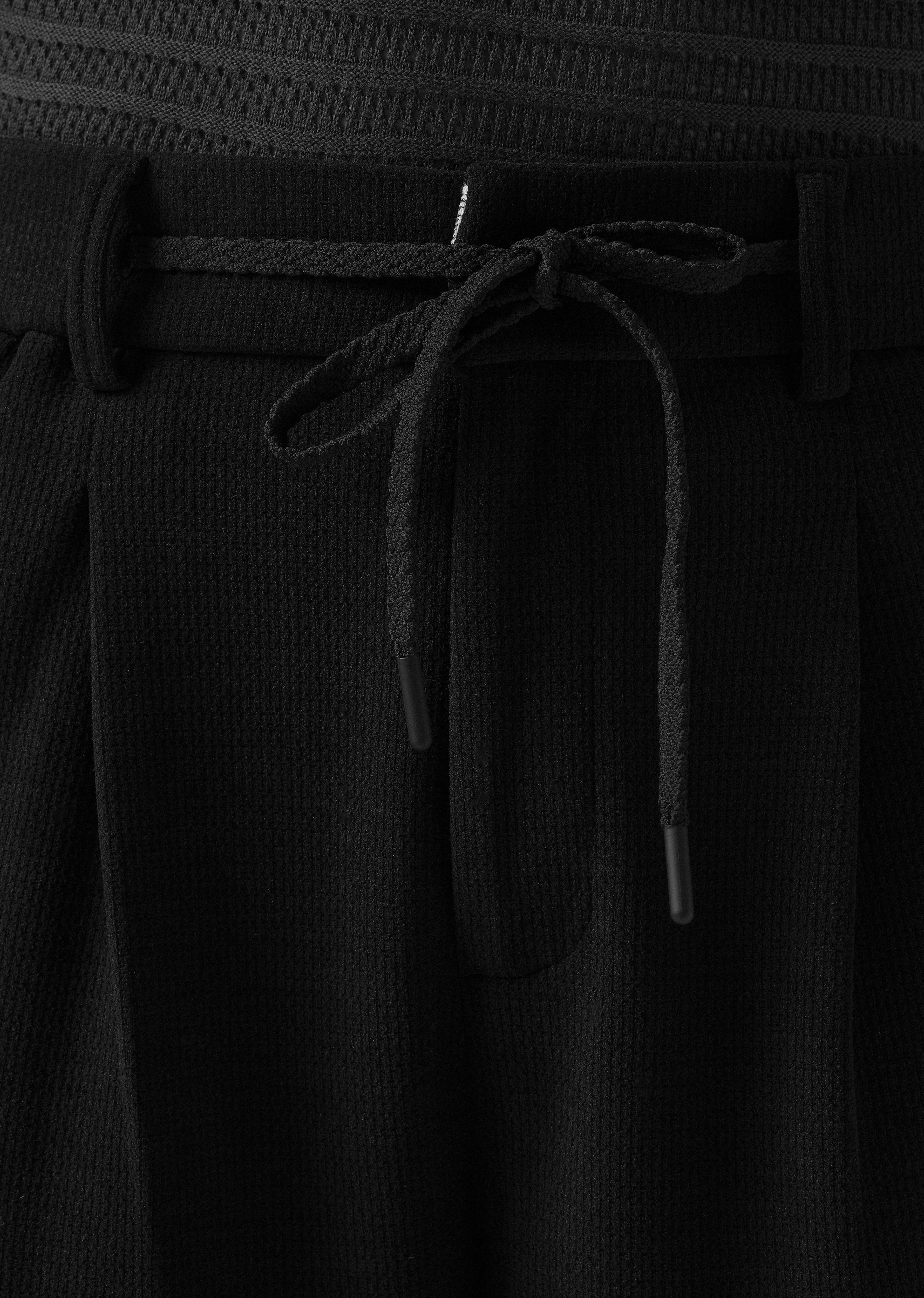 Black Textured Suede Drawstring Pant