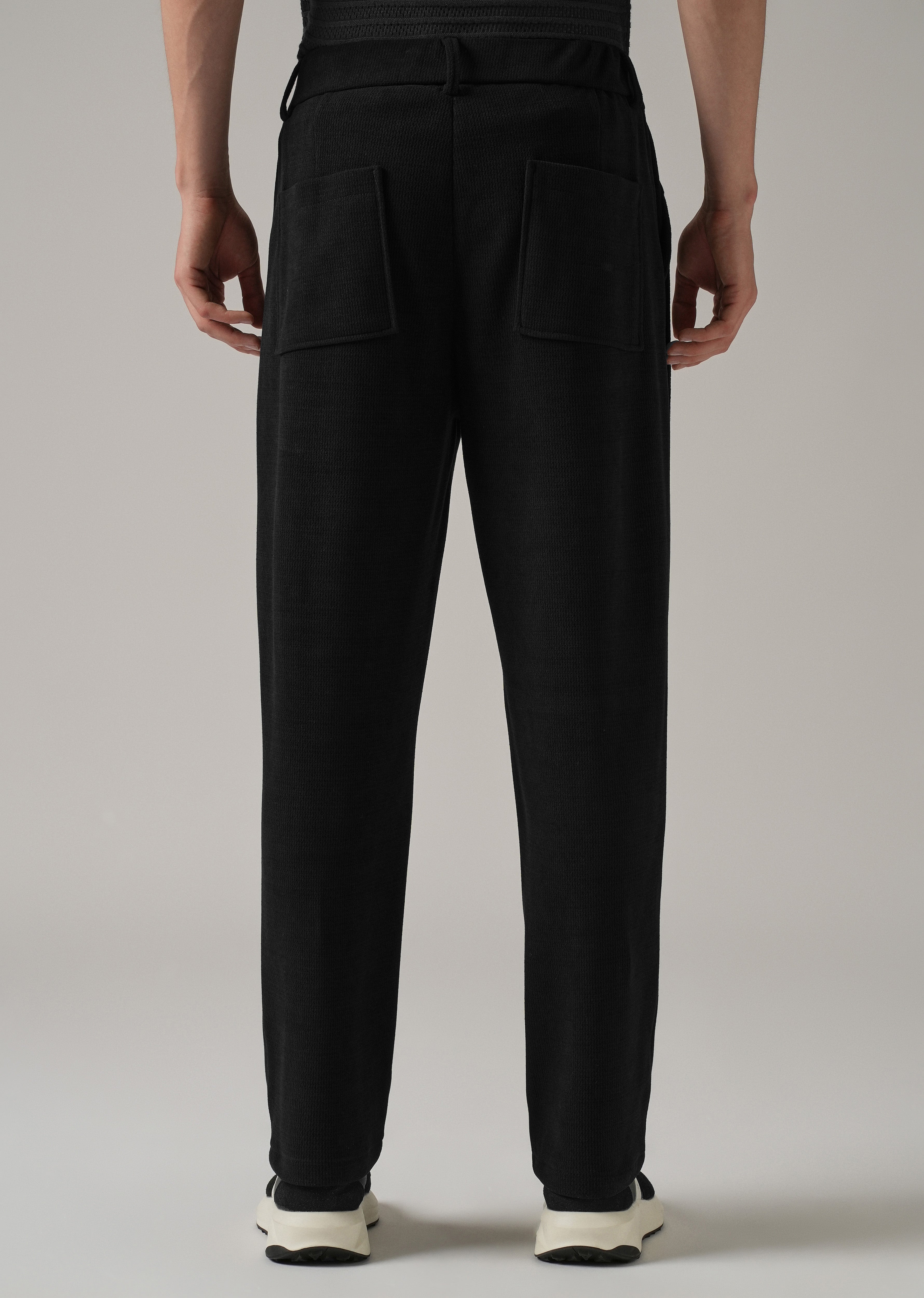 Black Textured Suede Drawstring Pant
