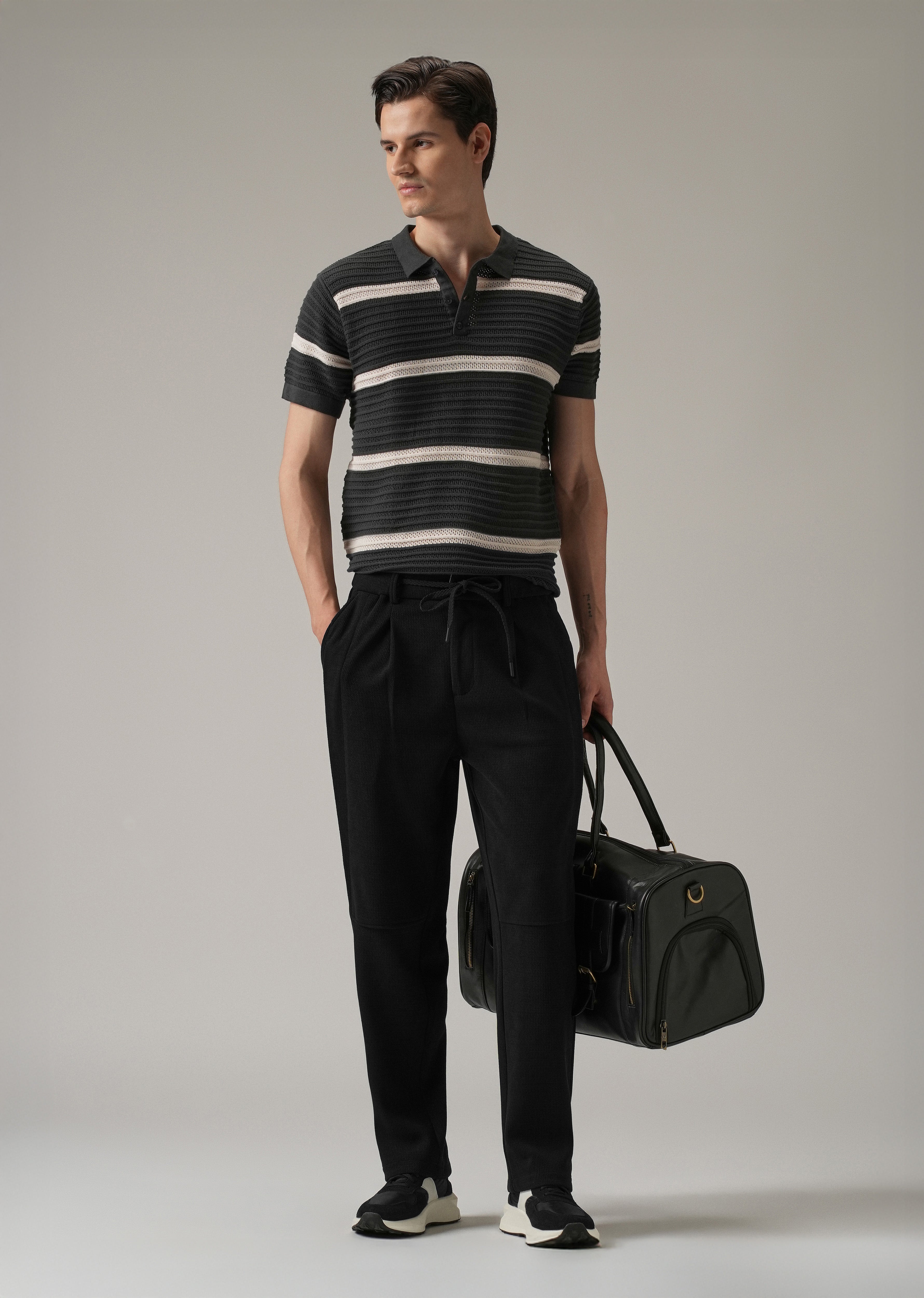 Black Textured Suede Drawstring Pant