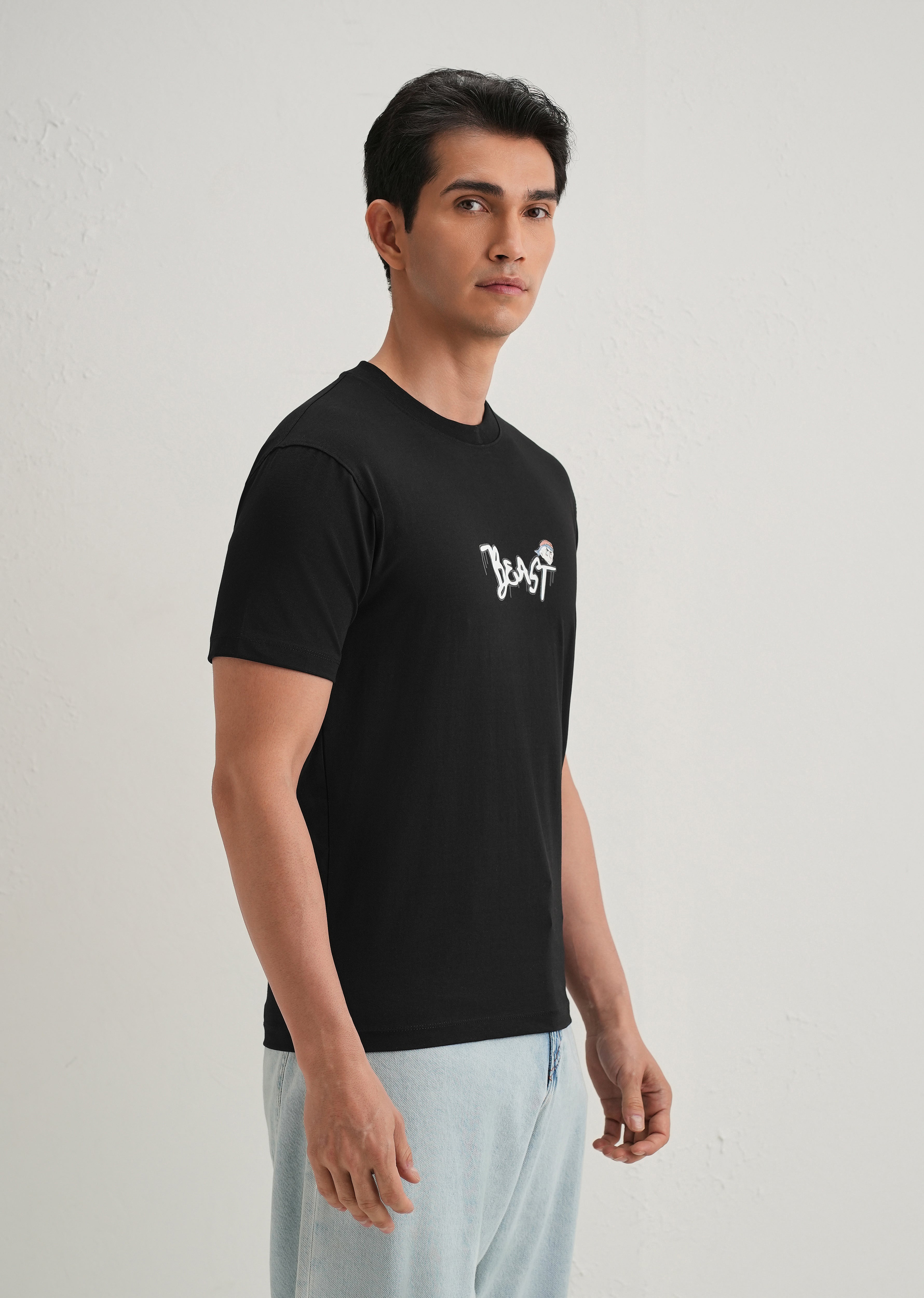 Black Textured Embossed Print T-Shirt