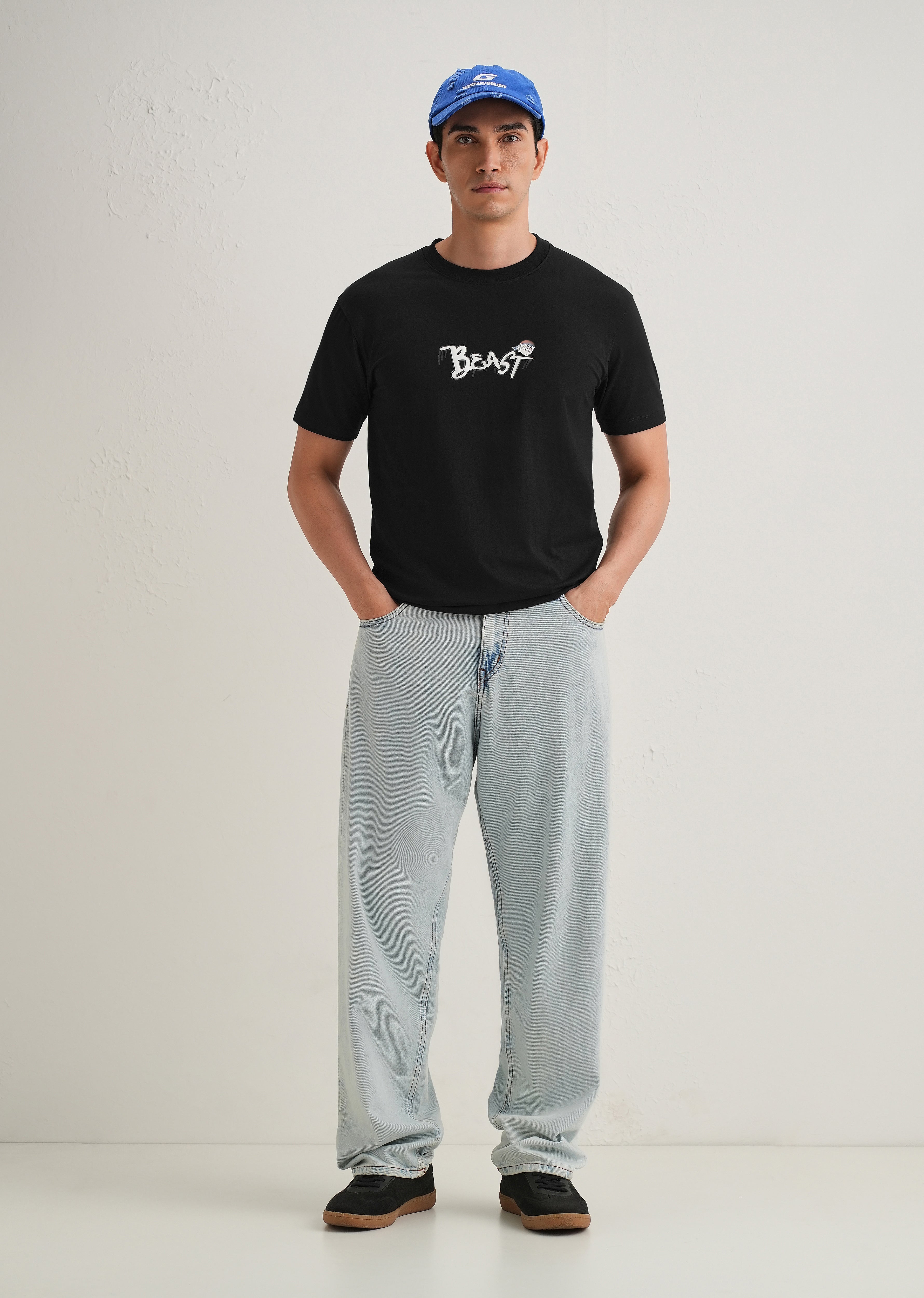 Black Textured Embossed Print T-Shirt