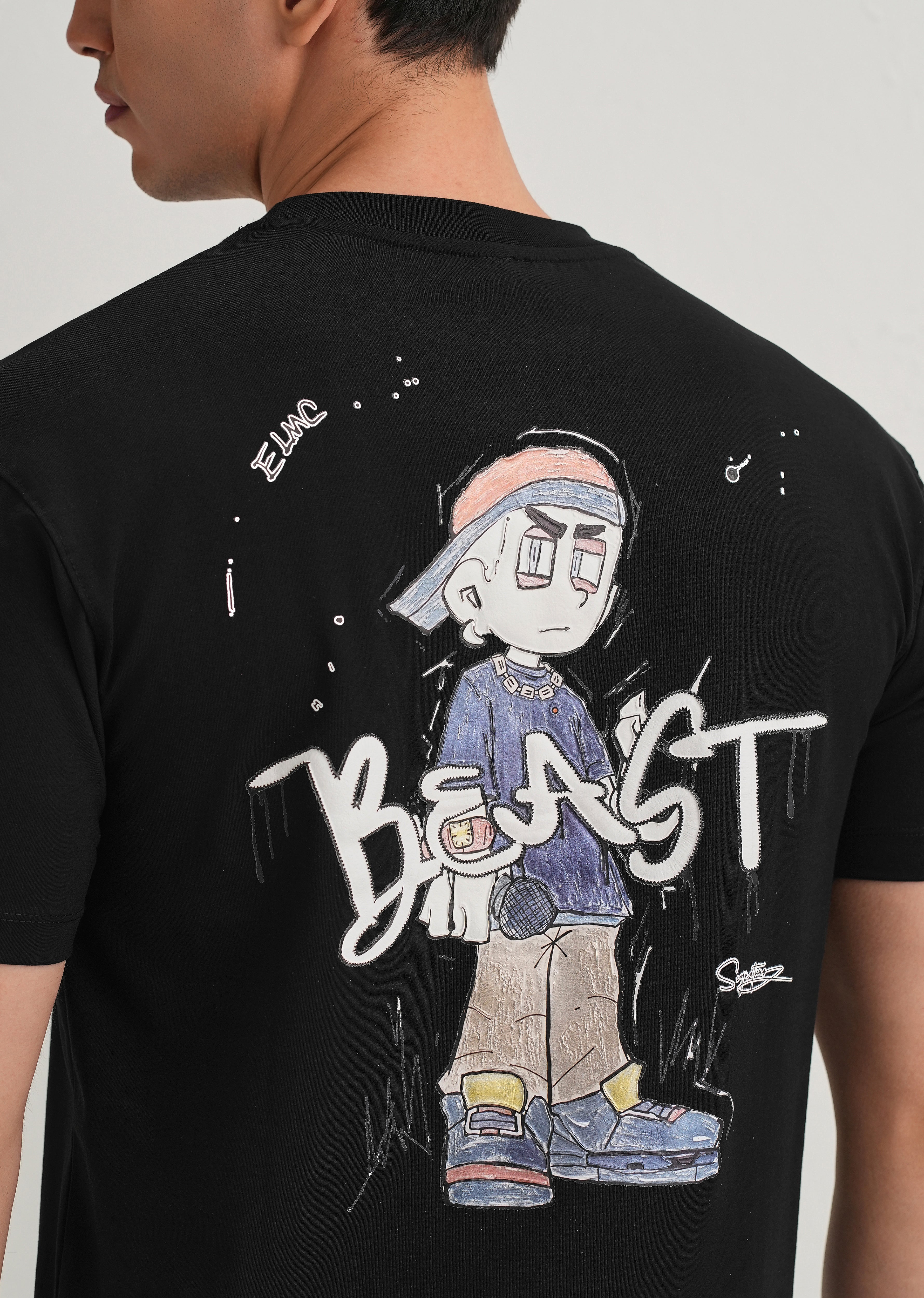 Black Textured Embossed Print T-Shirt