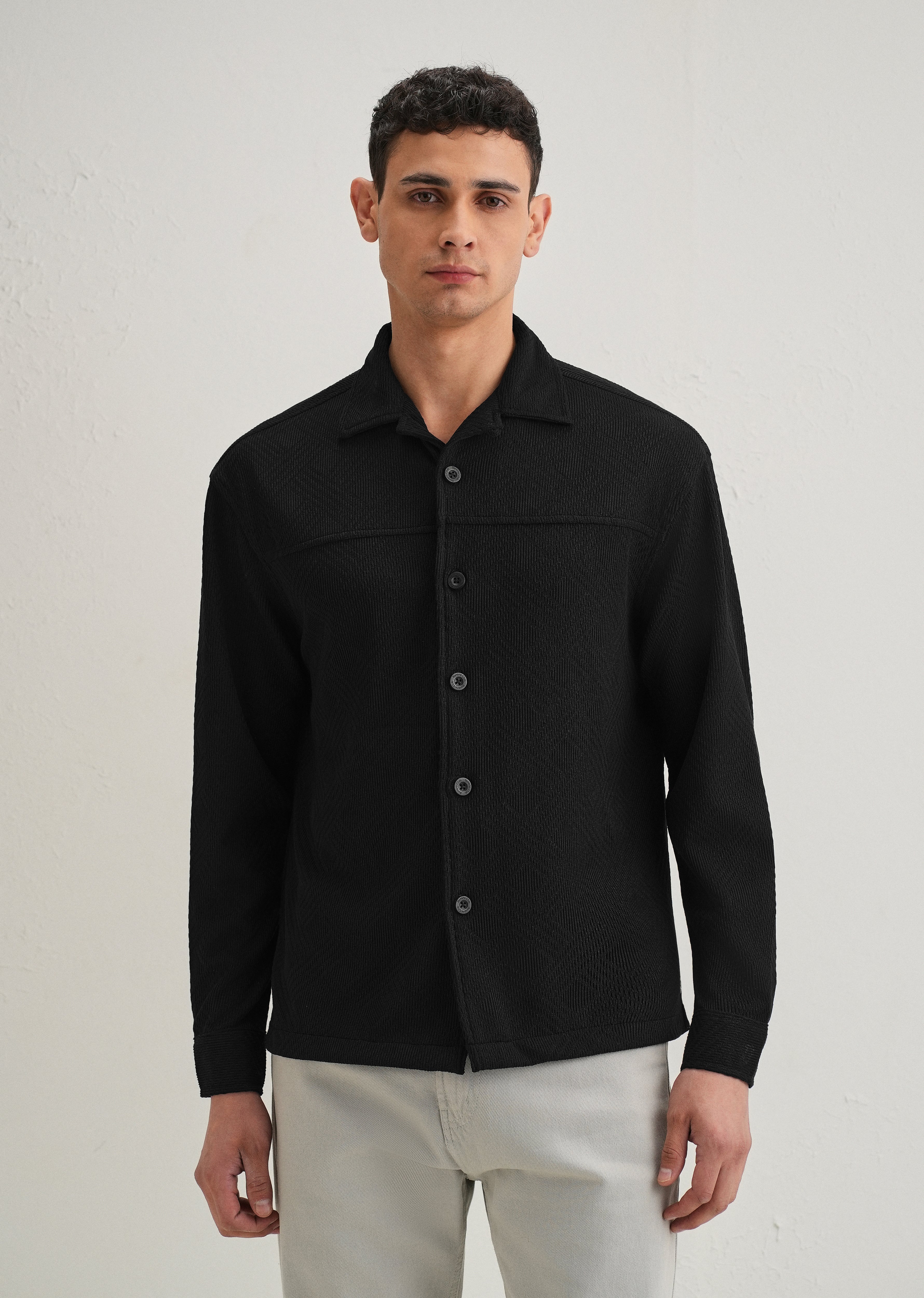 Black Textured Knit Shacket