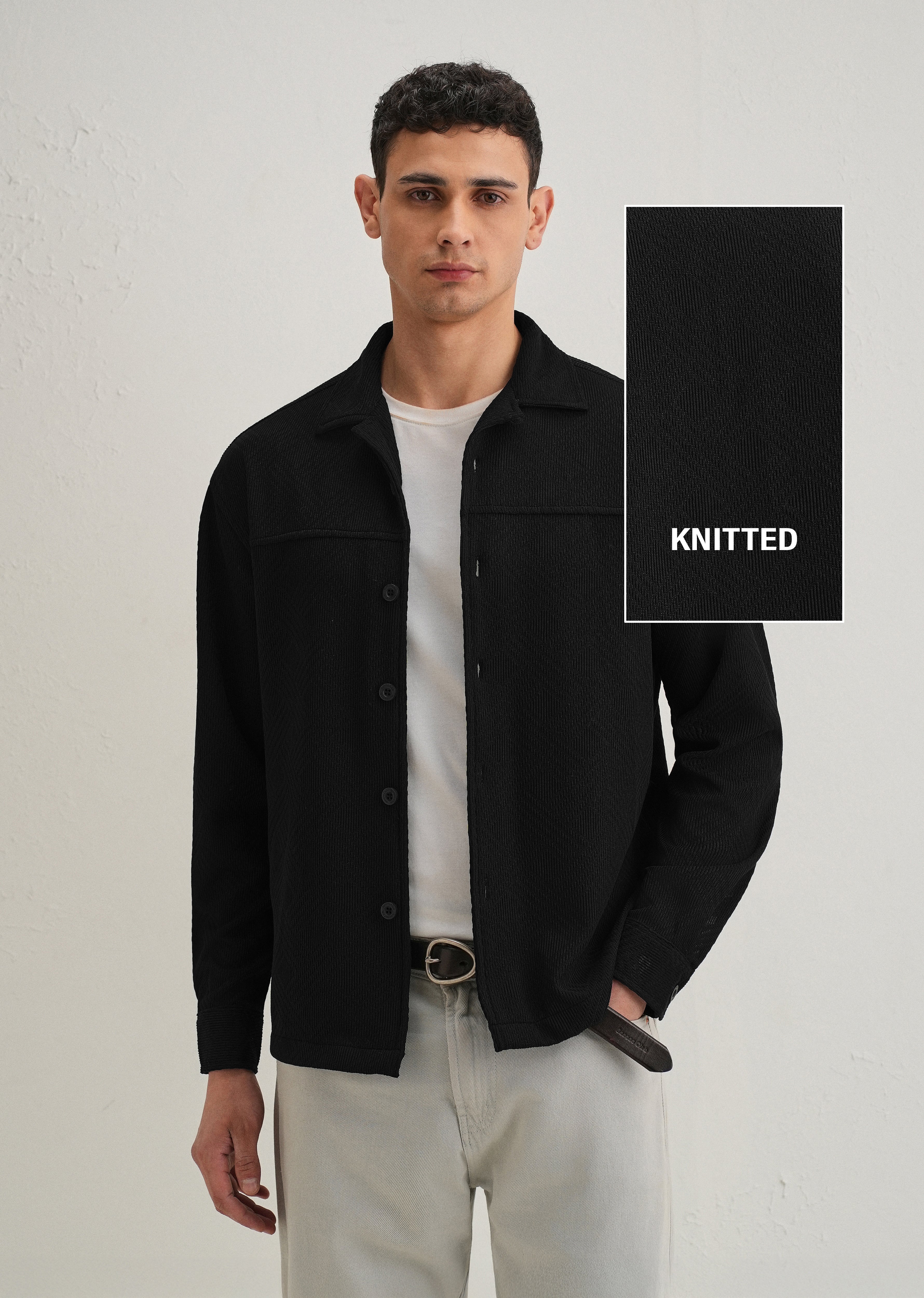 Black Textured Knit Shacket