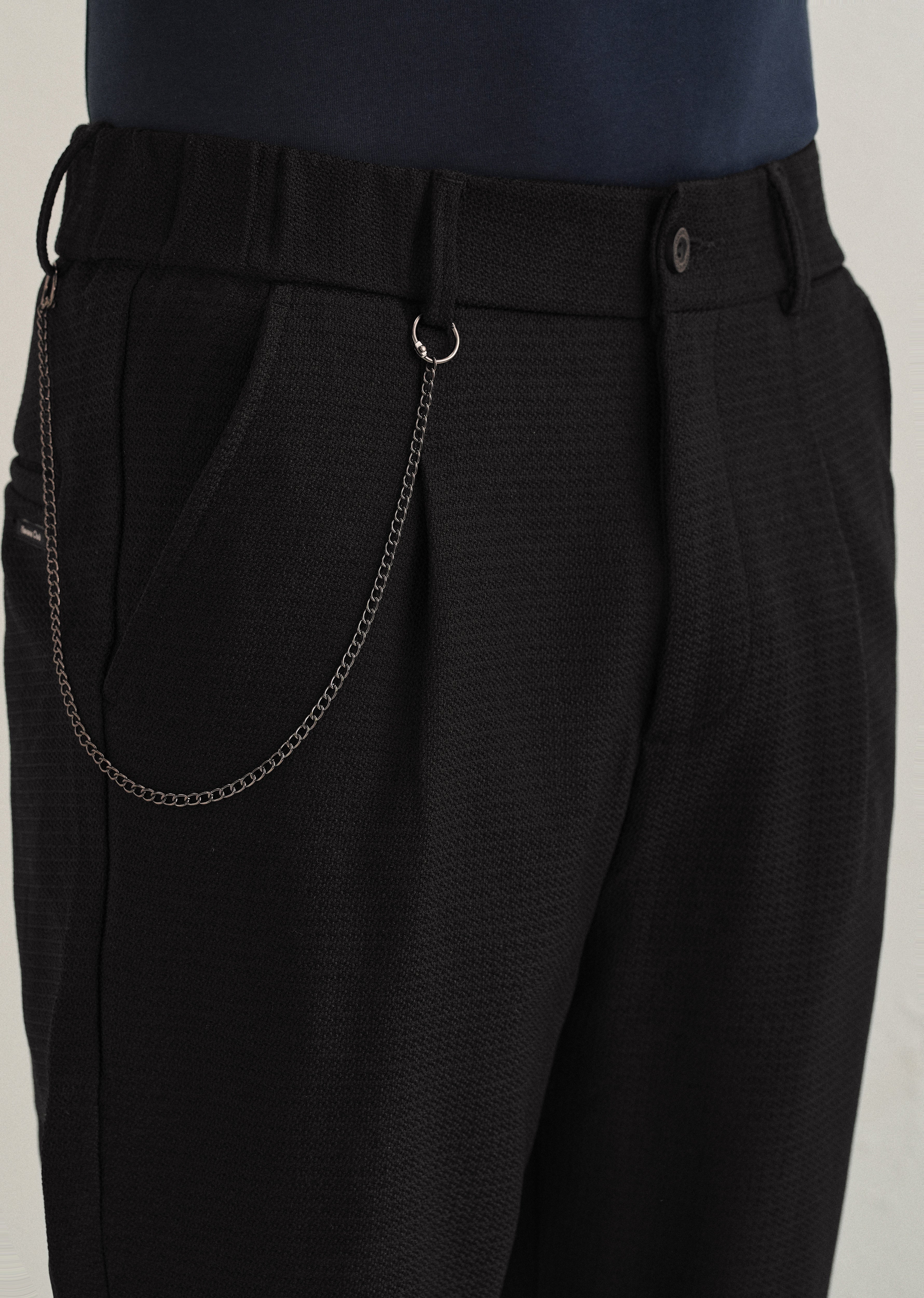 Black Textured Korean Pant