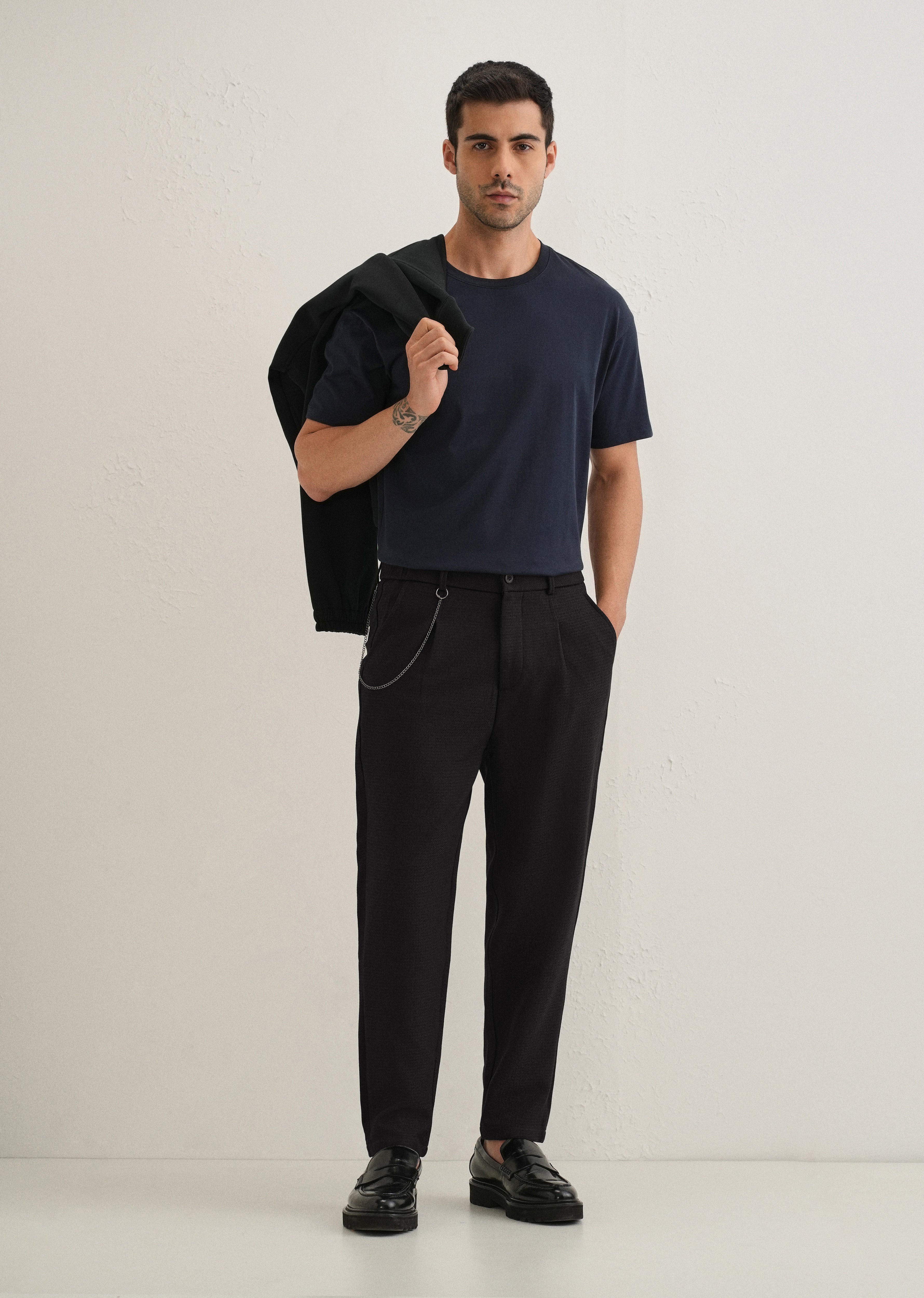 Black Textured Korean Pant