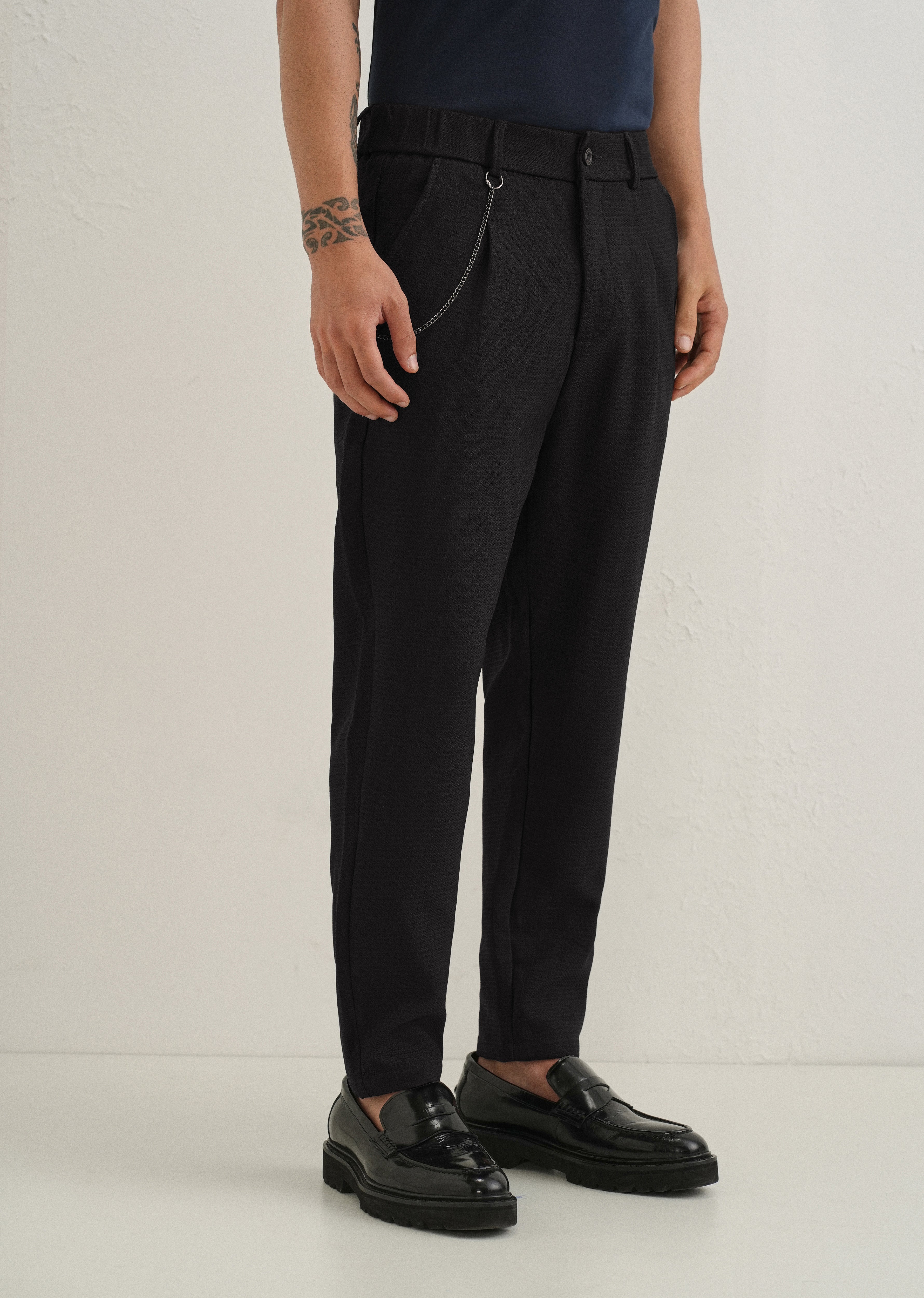 Black Textured Korean Pant