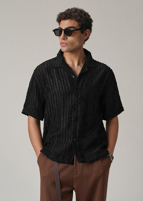 Black Clip Jacquard Stripe Shirt