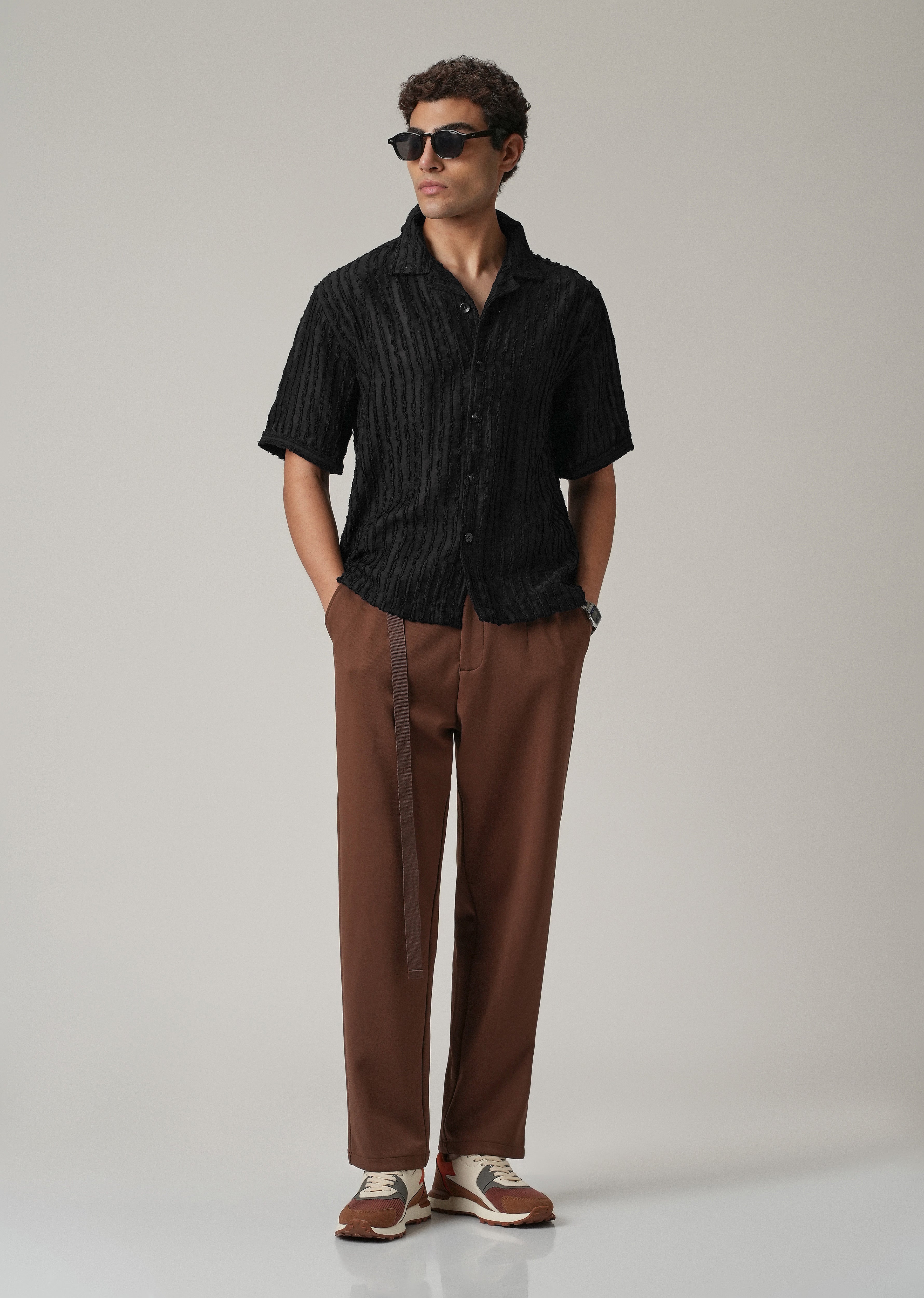 Black Clip Jacquard Stripe Shirt