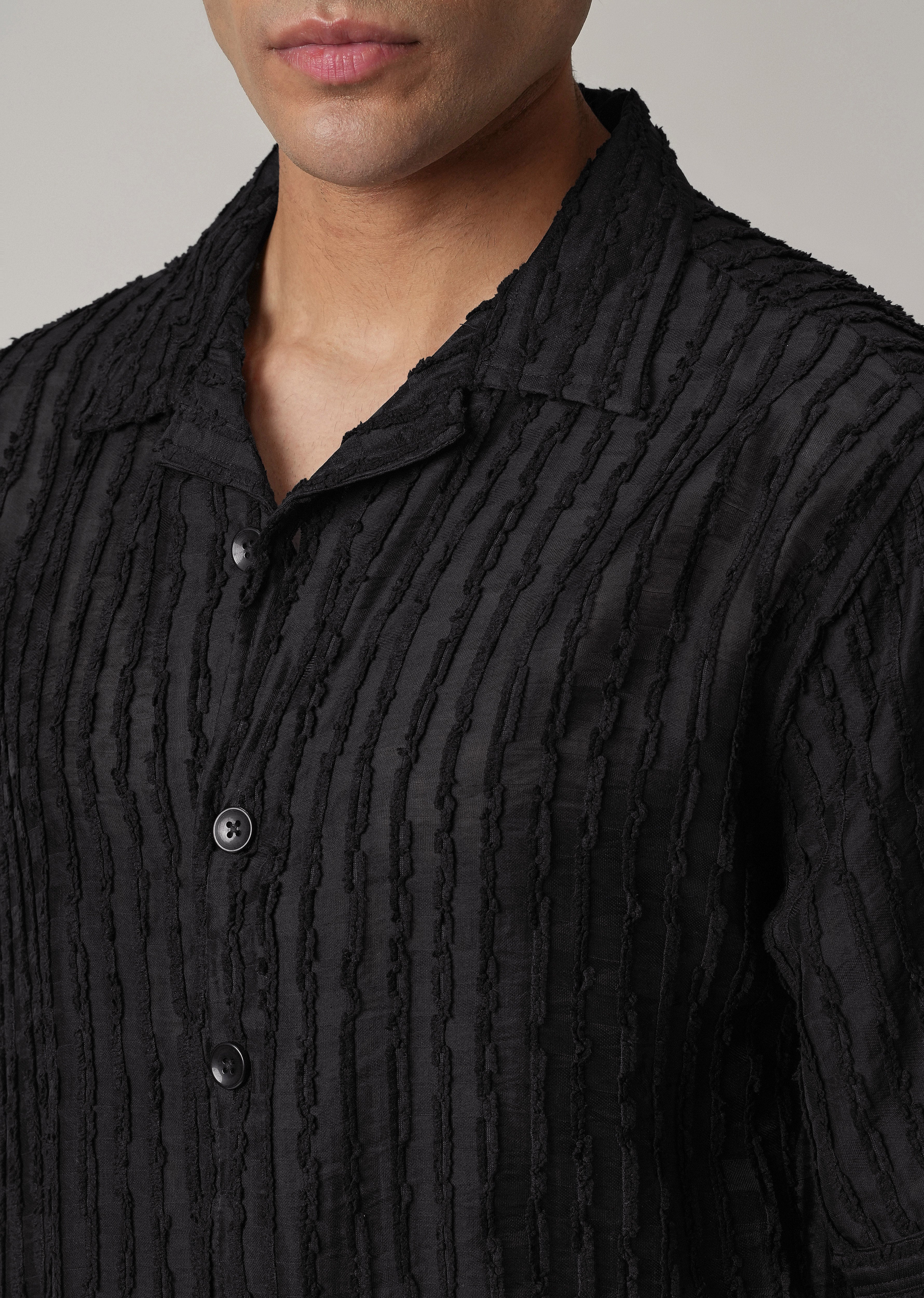 Black Clip Jacquard Stripe Shirt