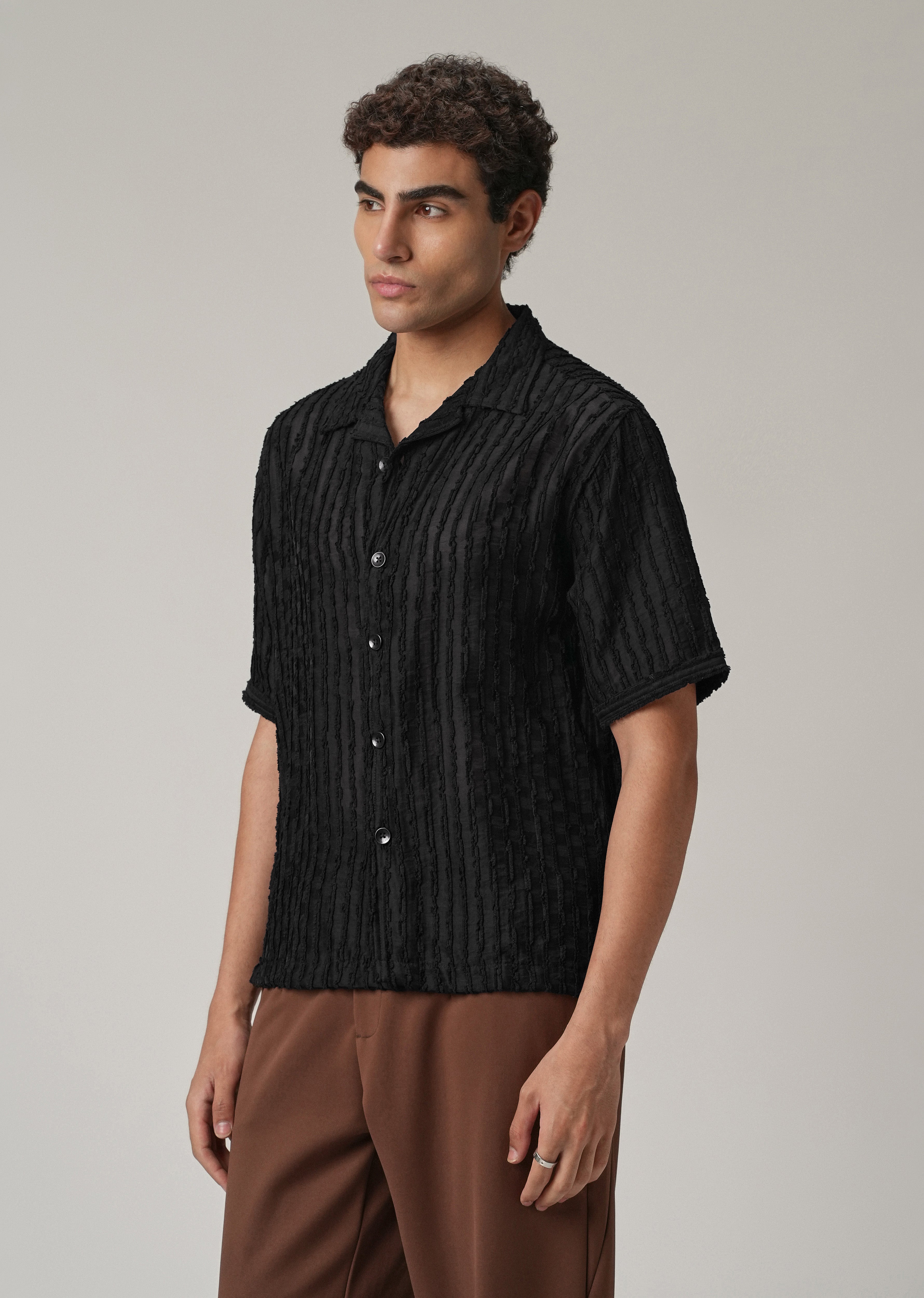 Black Clip Jacquard Stripe Shirt