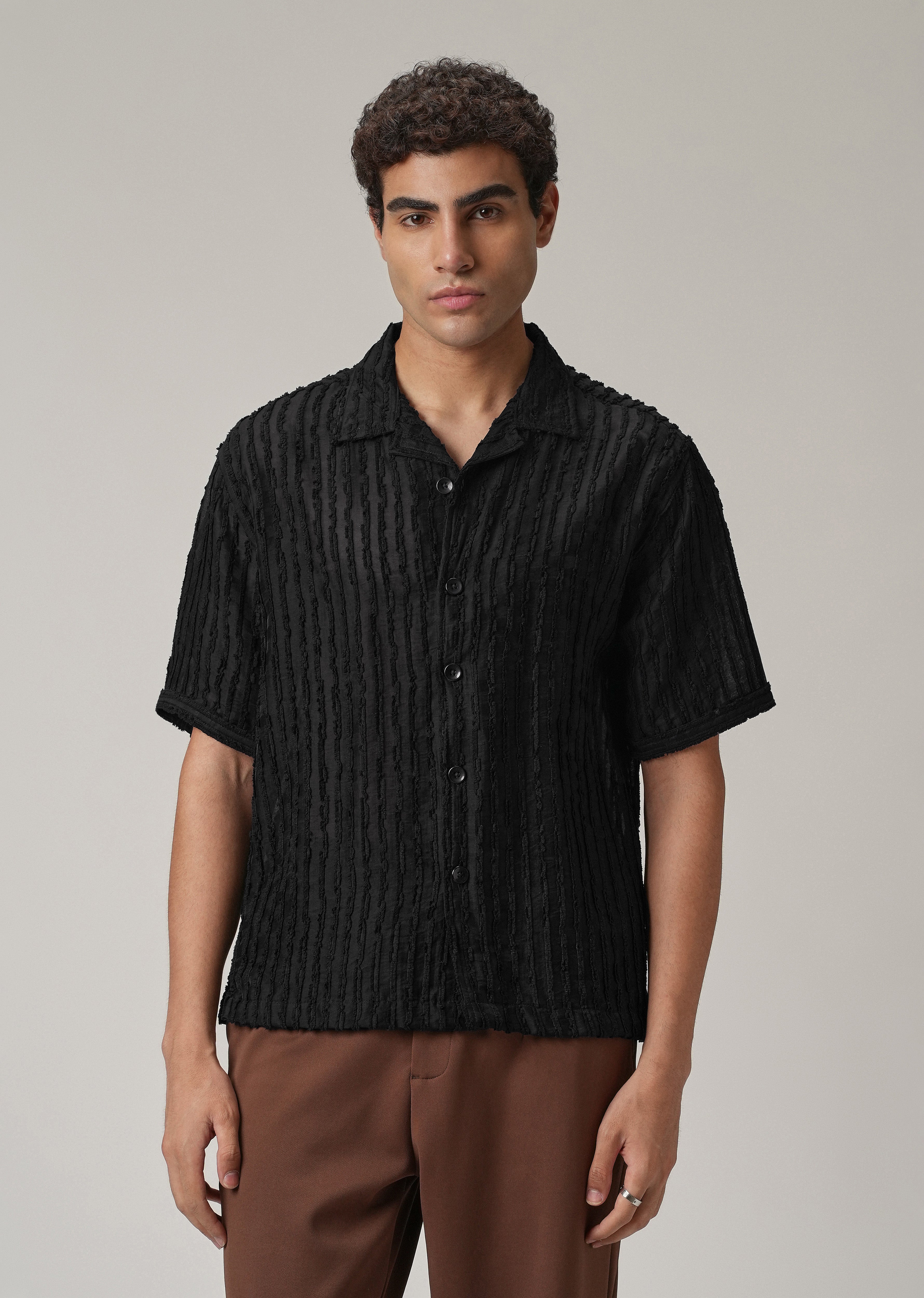 Black Clip Jacquard Stripe Shirt