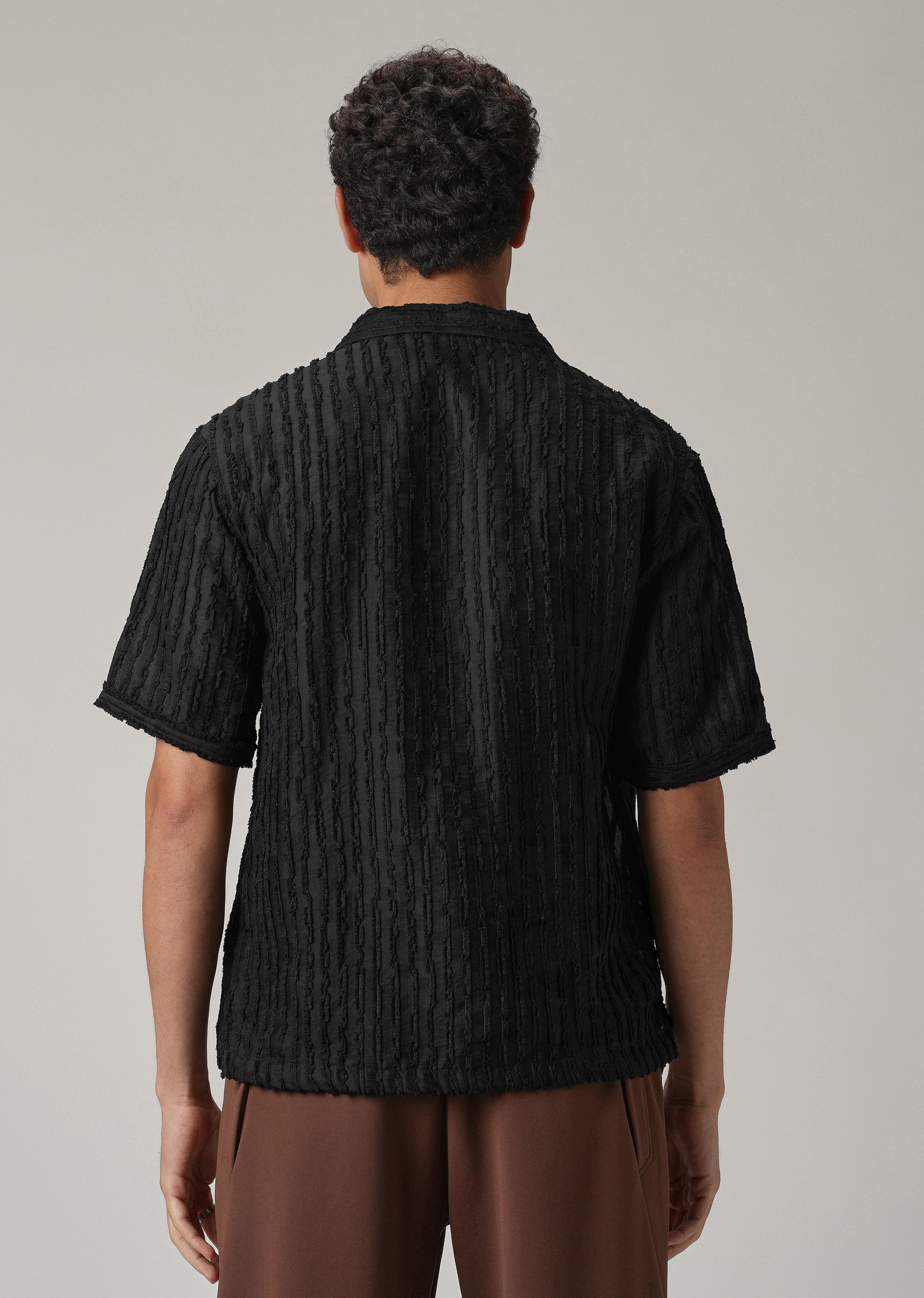 Black Clip Jacquard Stripe Shirt