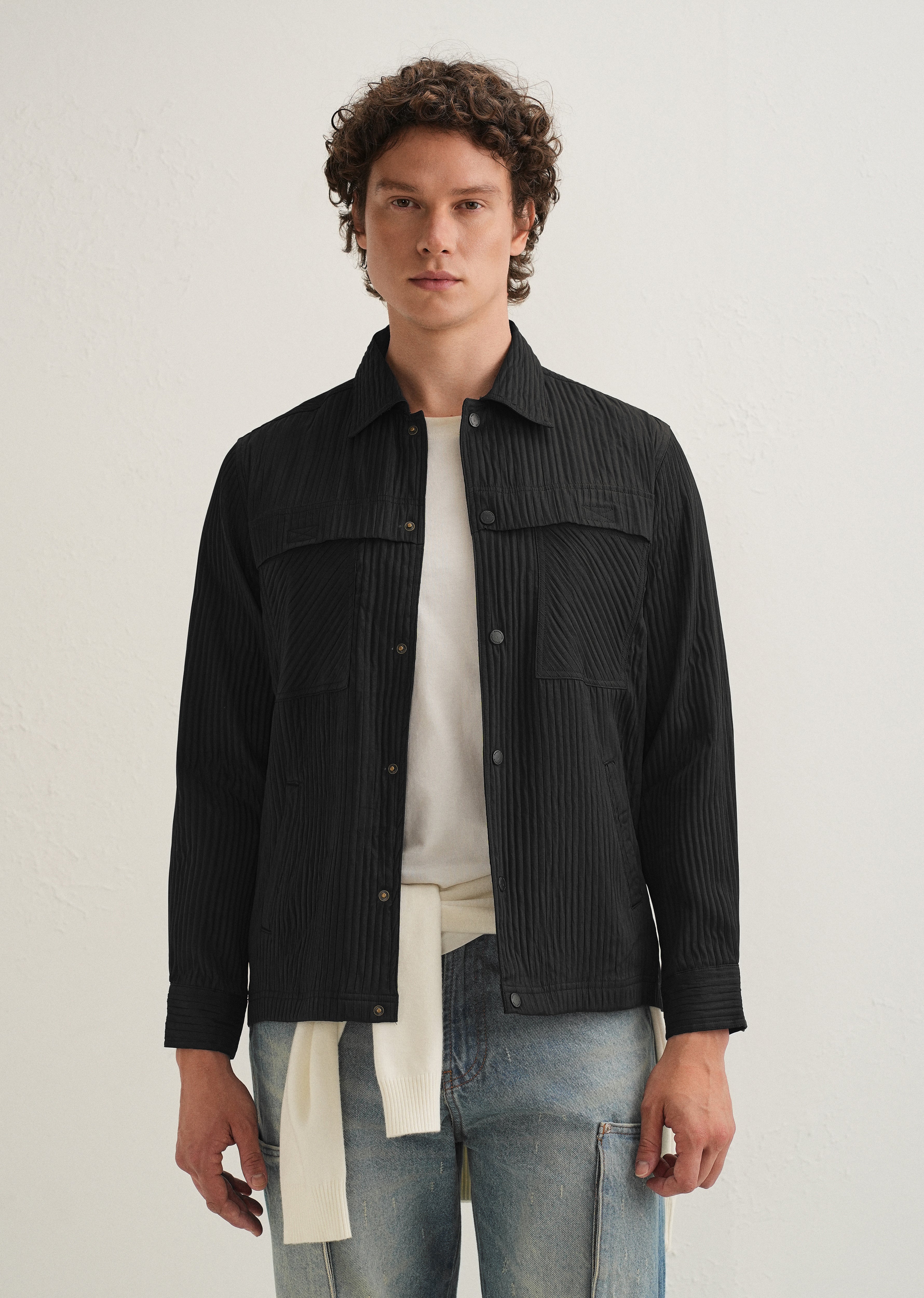 Black Textured Utility Shacket