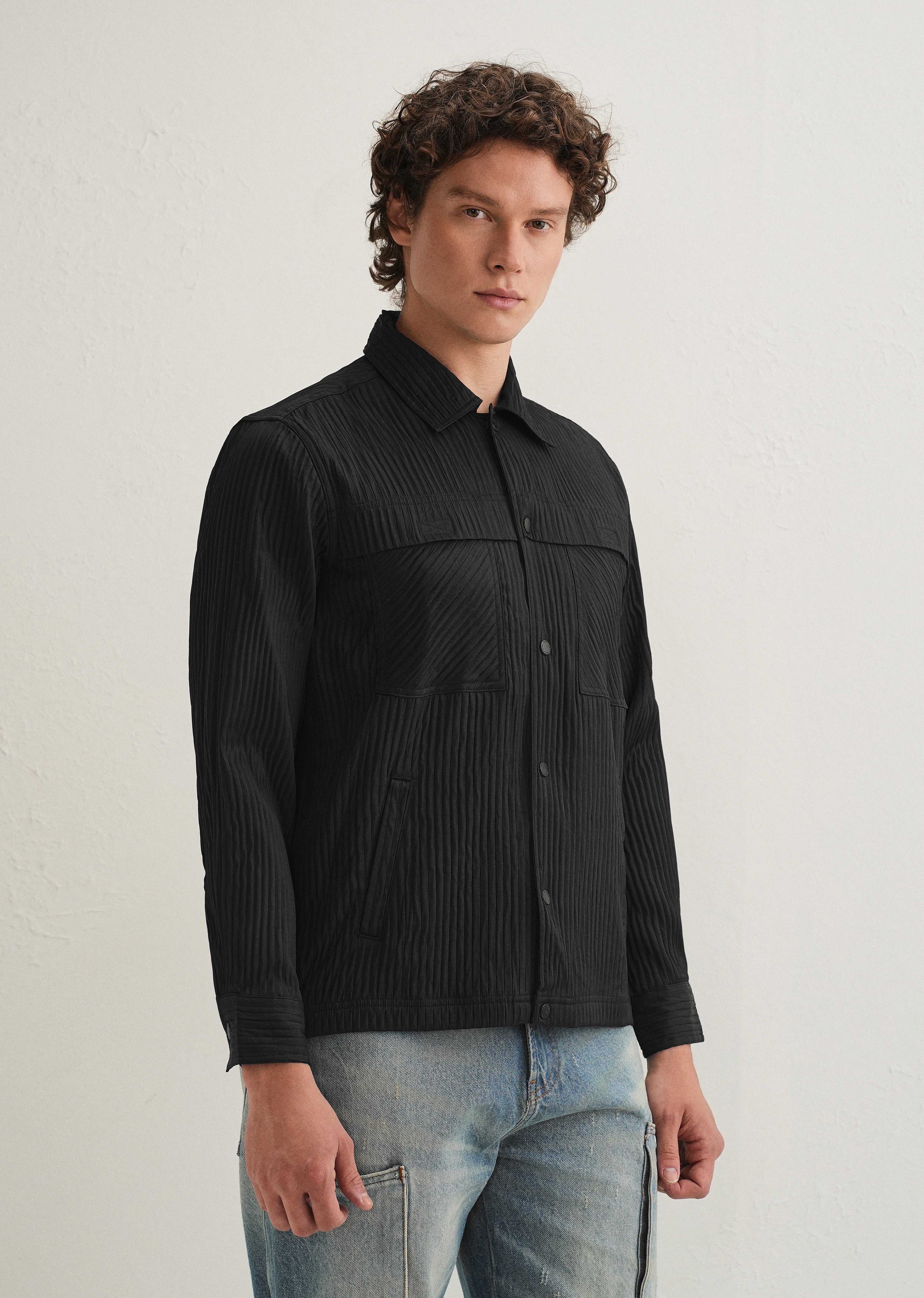 Black Textured Utility Shacket