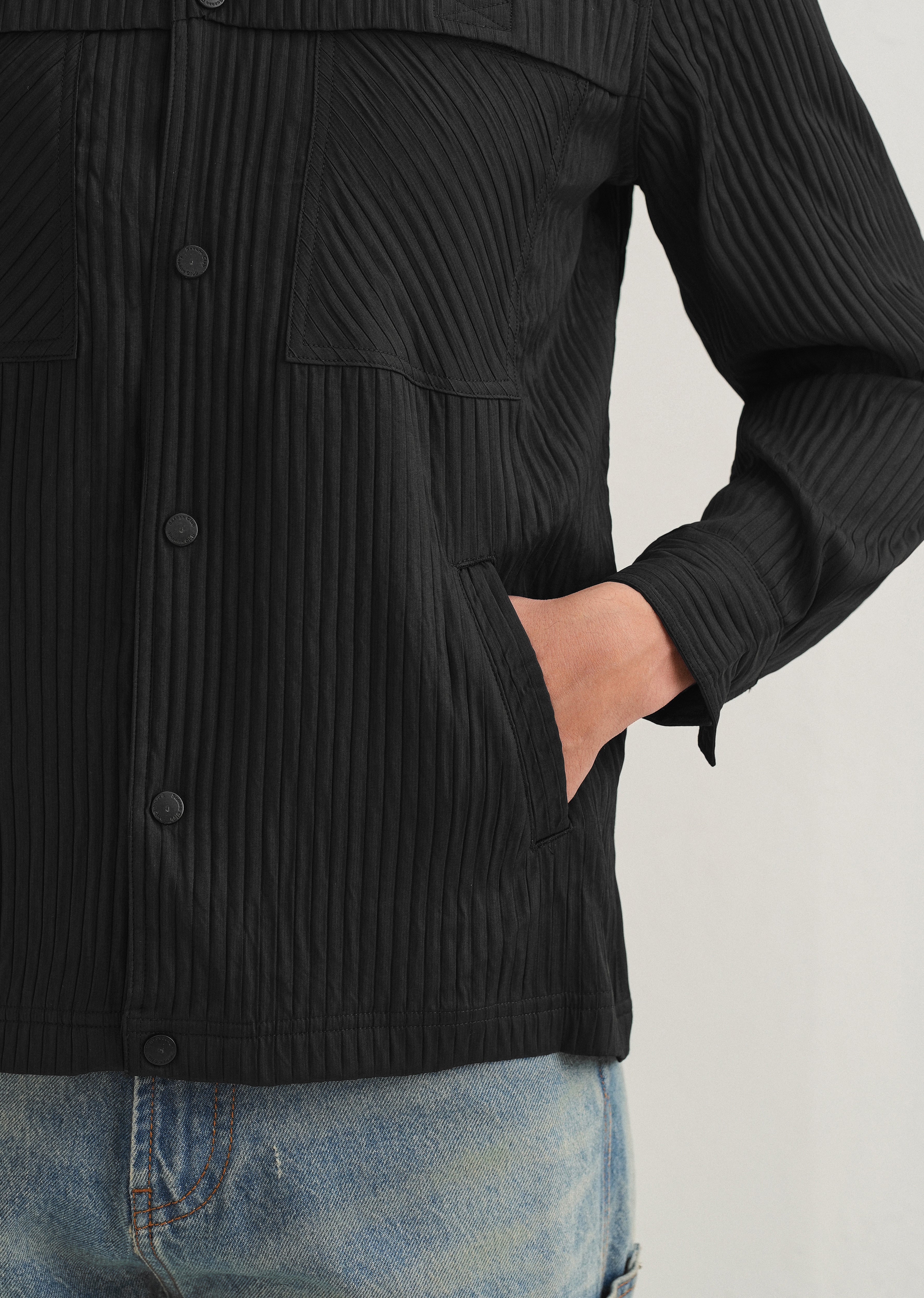 Black Textured Utility Shacket