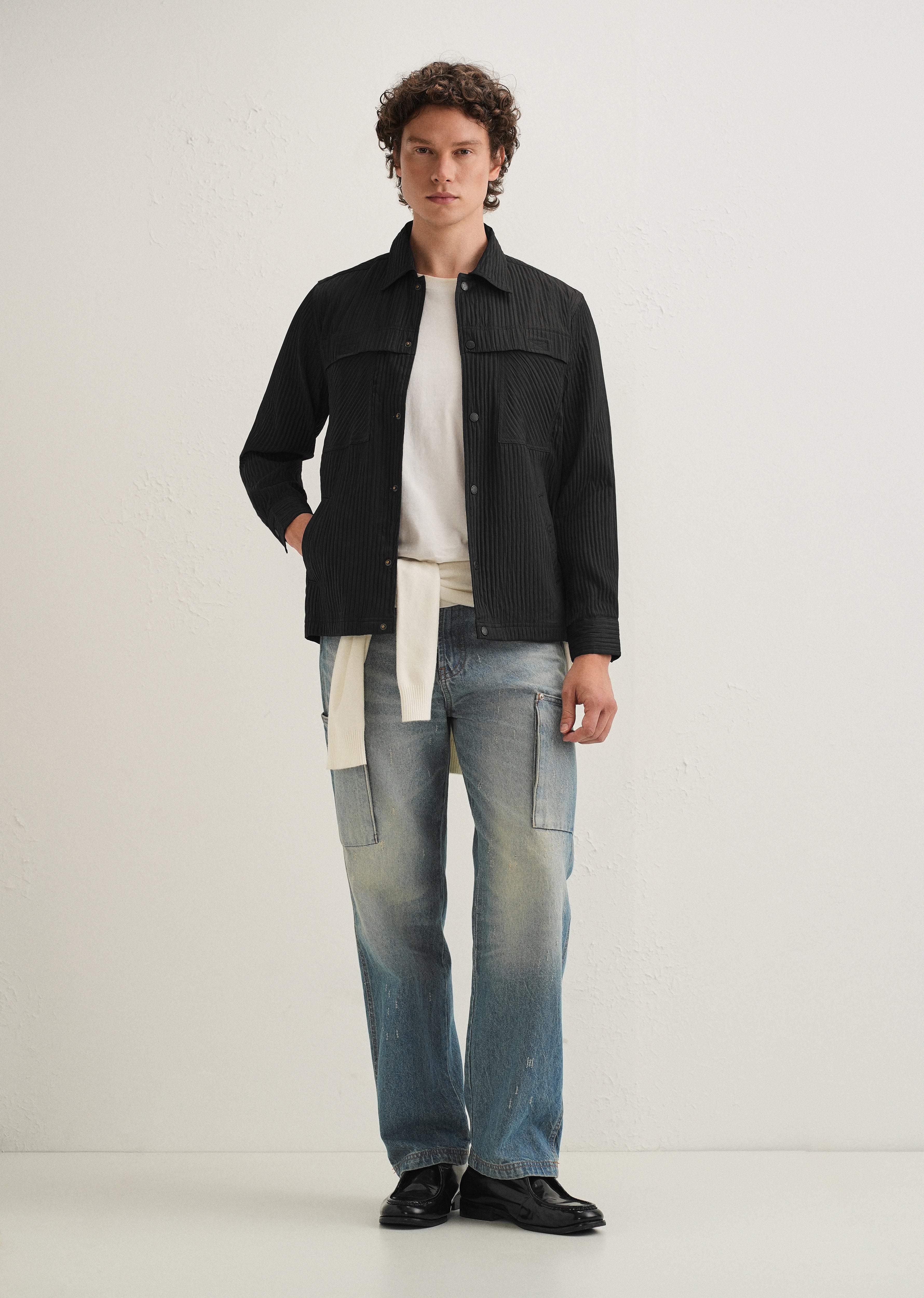 Black Textured Utility Shacket