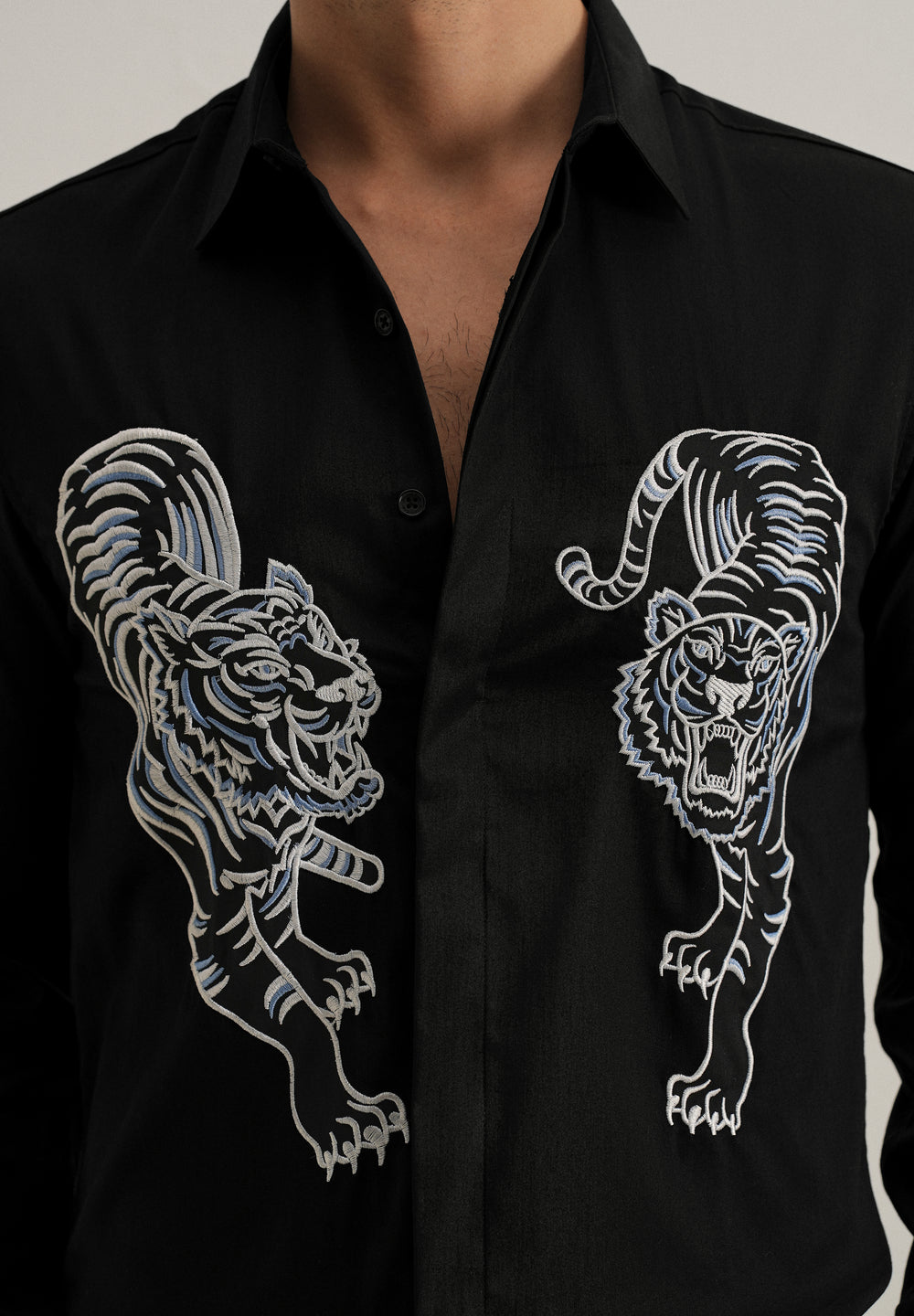 Black Tiger Embroidered Designer Shirt