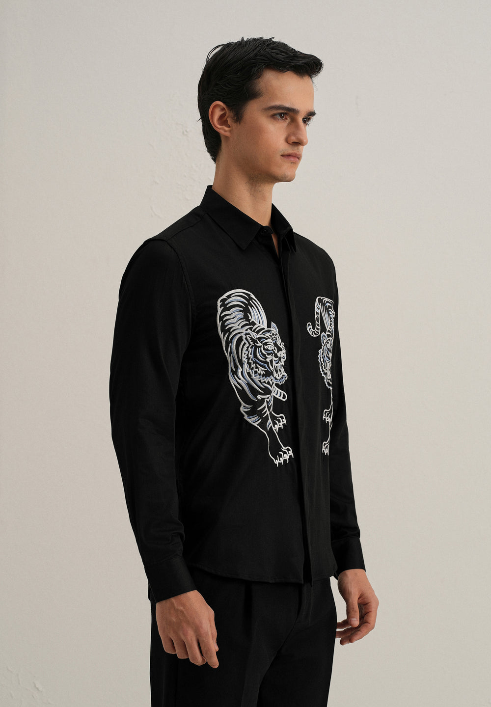 Black Tiger Embroidered Designer Shirt