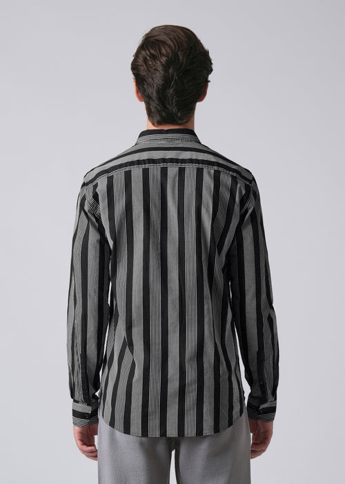 Black Vertical Pin Stripe Cotton/Linen Shirt