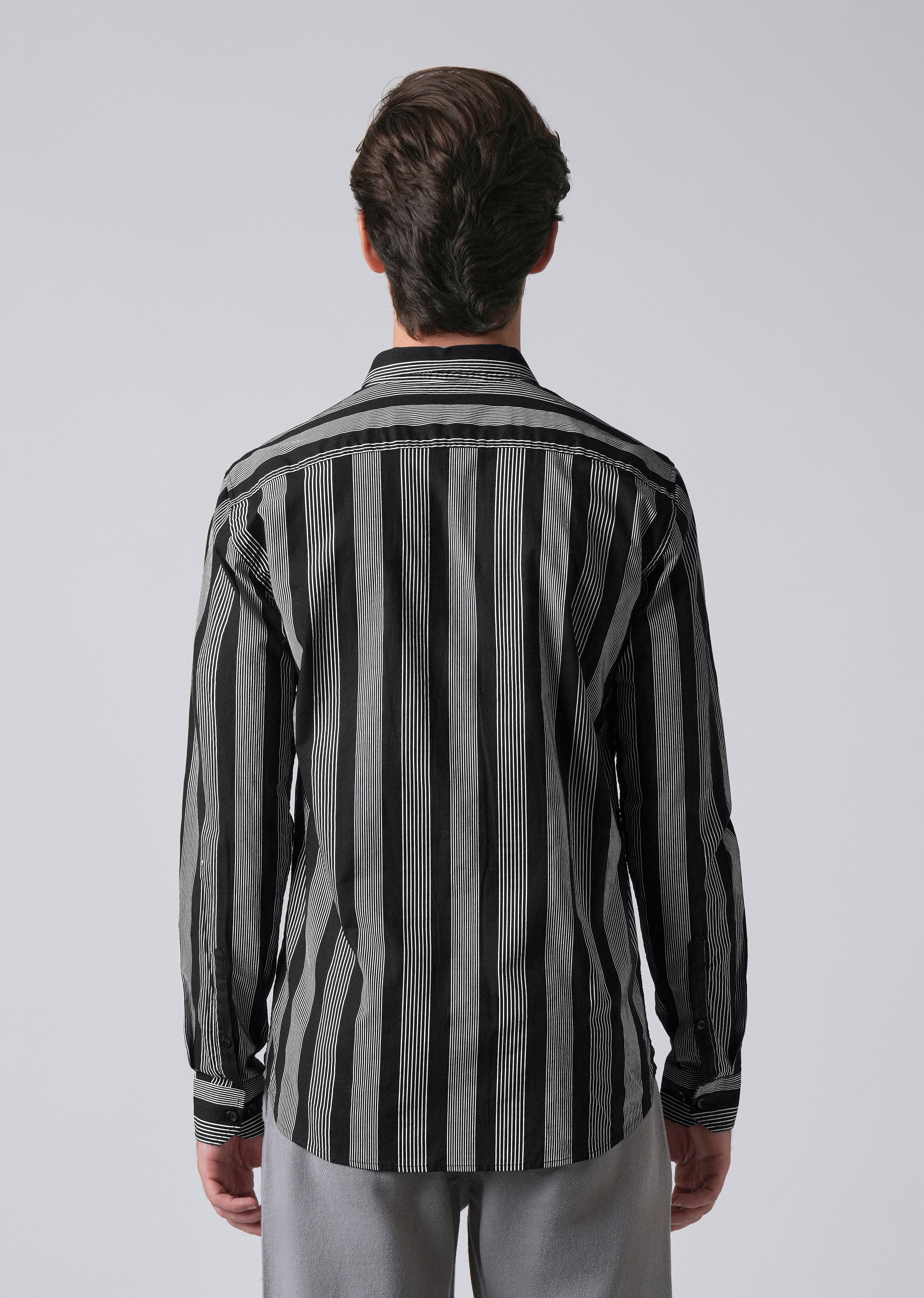 Black Vertical Pin Stripe Cotton/Linen Shirt