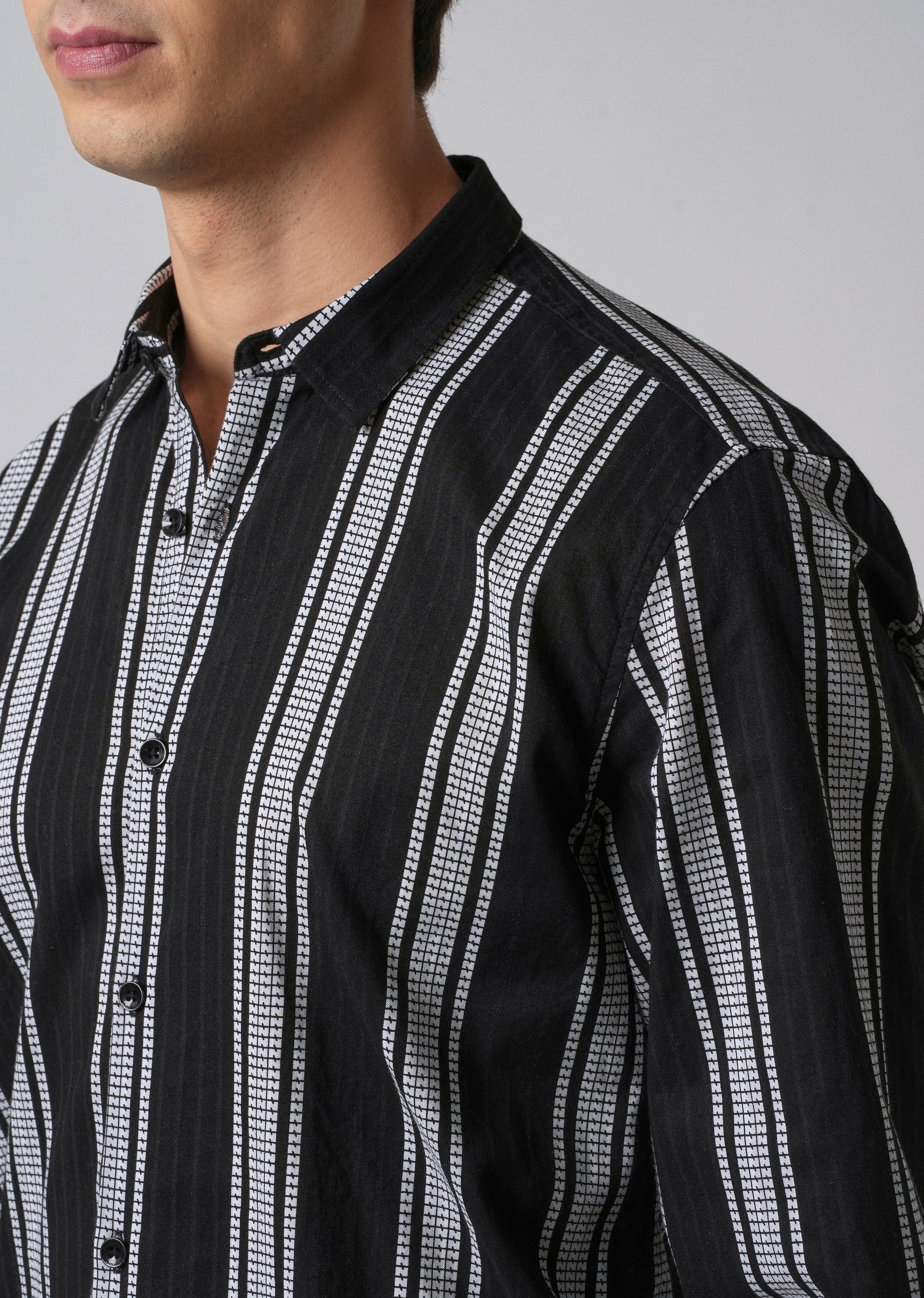 Black Vertical Stripe Cotton/Linen Shirt