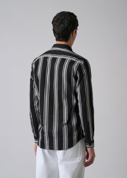 Black Vertical Stripe Cotton/Linen Shirt