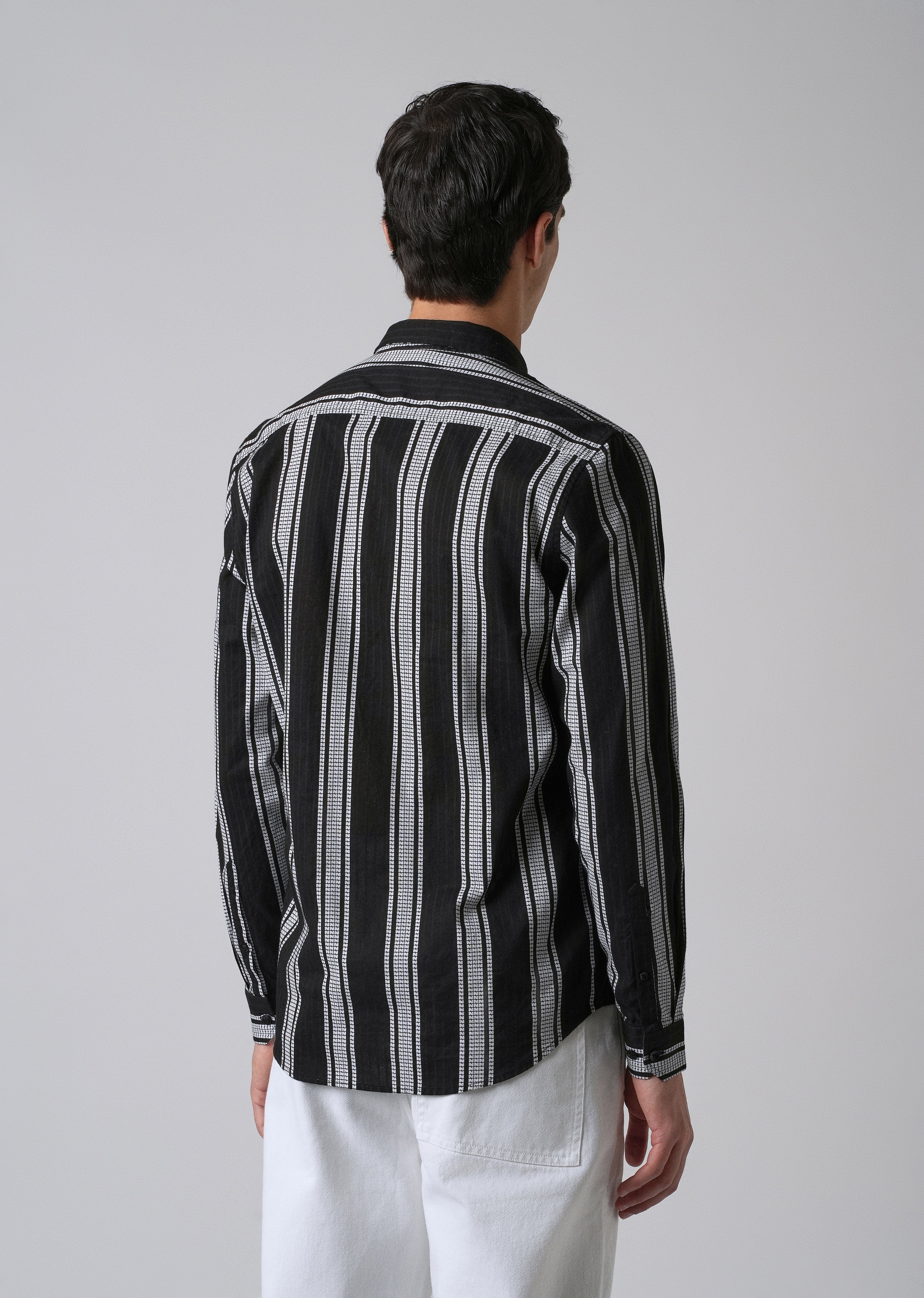 Black Vertical Stripe Cotton/Linen Shirt
