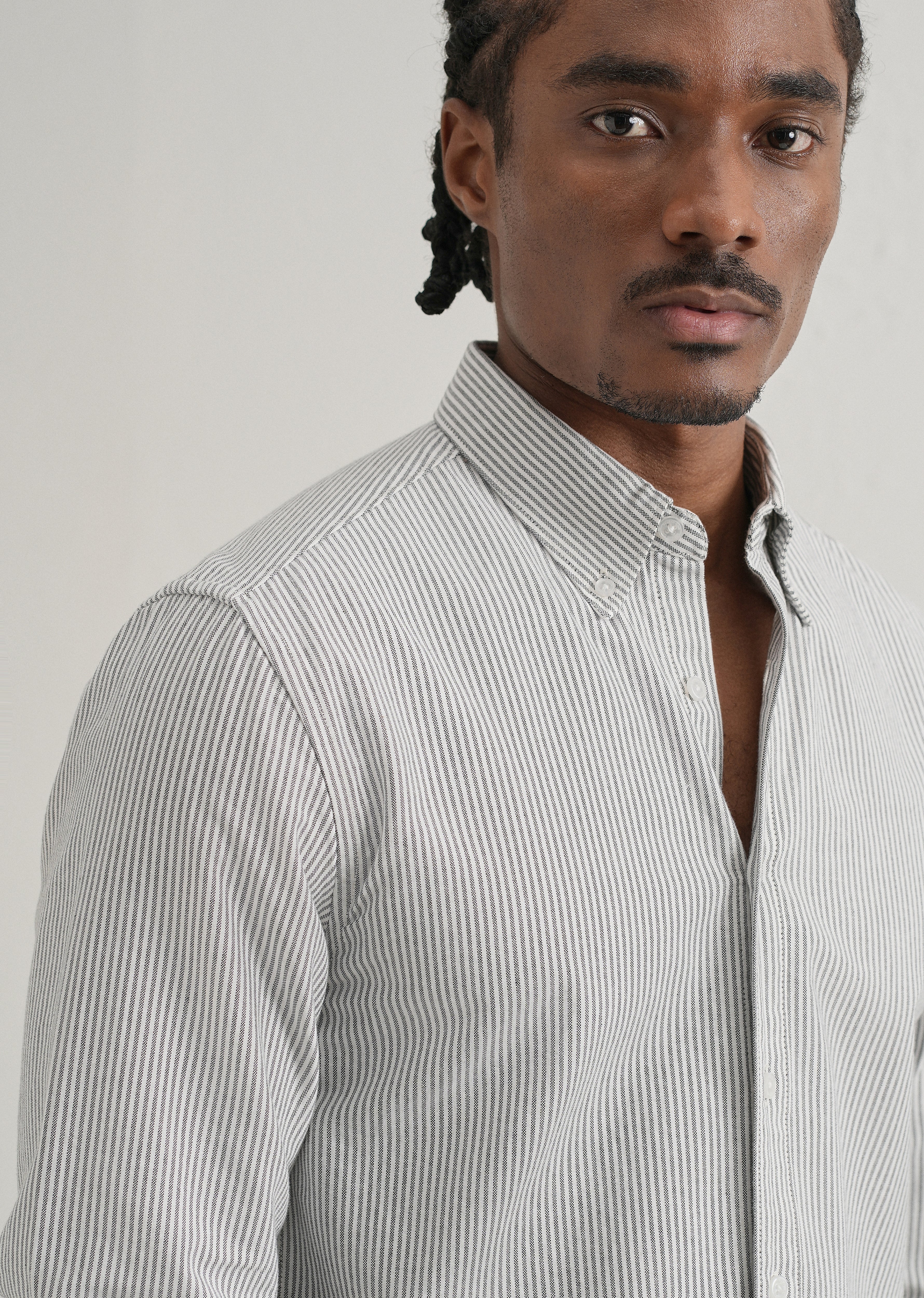 Black Vertical Striped Cotton Shirt