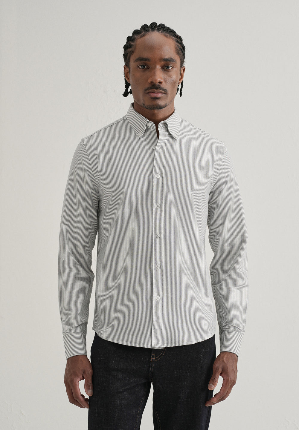 Black Vertical Striped Cotton Shirt