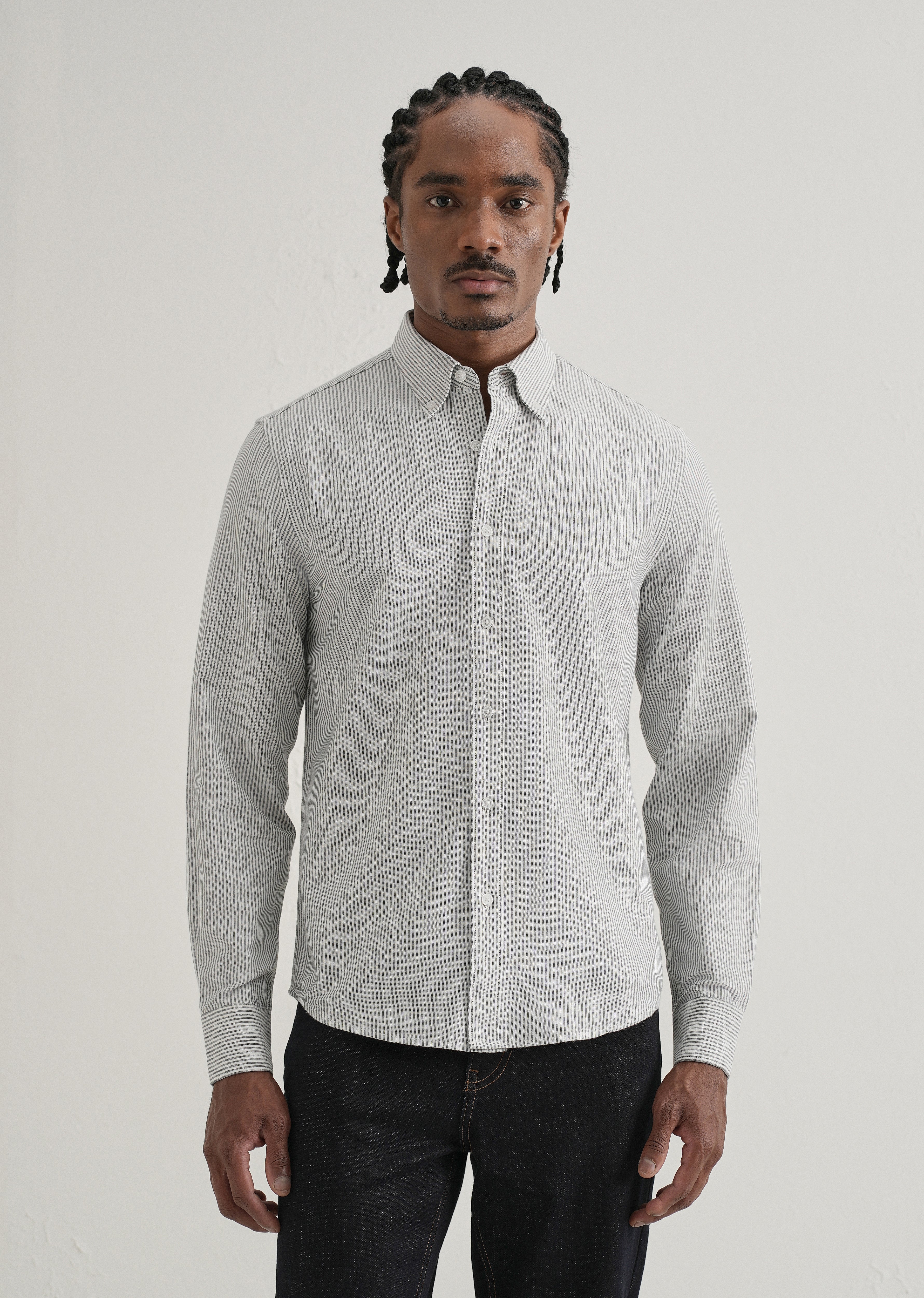 Black Vertical Striped Cotton Shirt