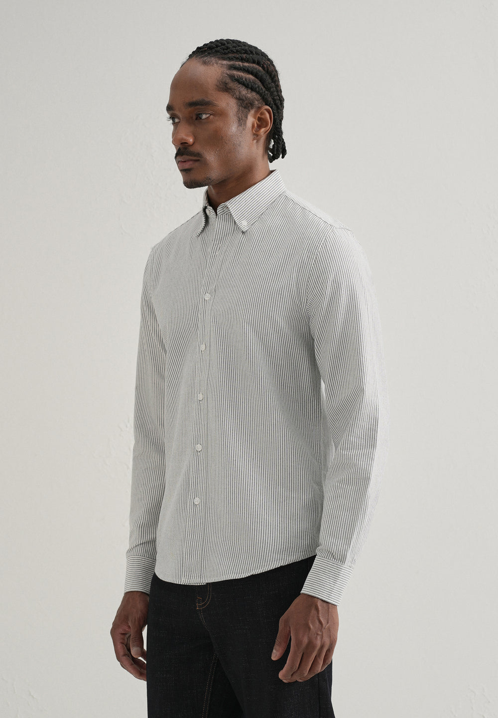 Black Vertical Striped Cotton Shirt