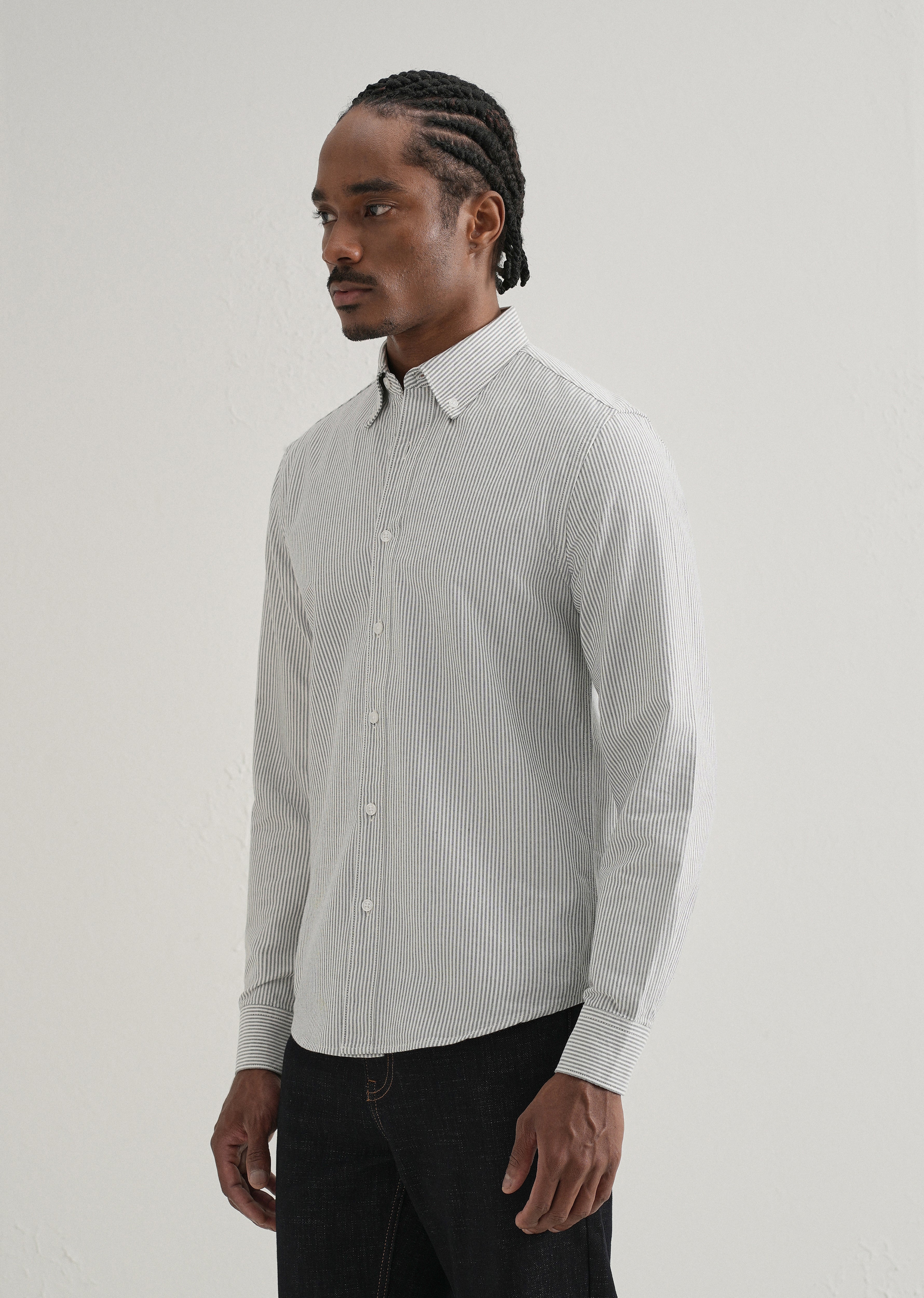 Black Vertical Striped Cotton Shirt