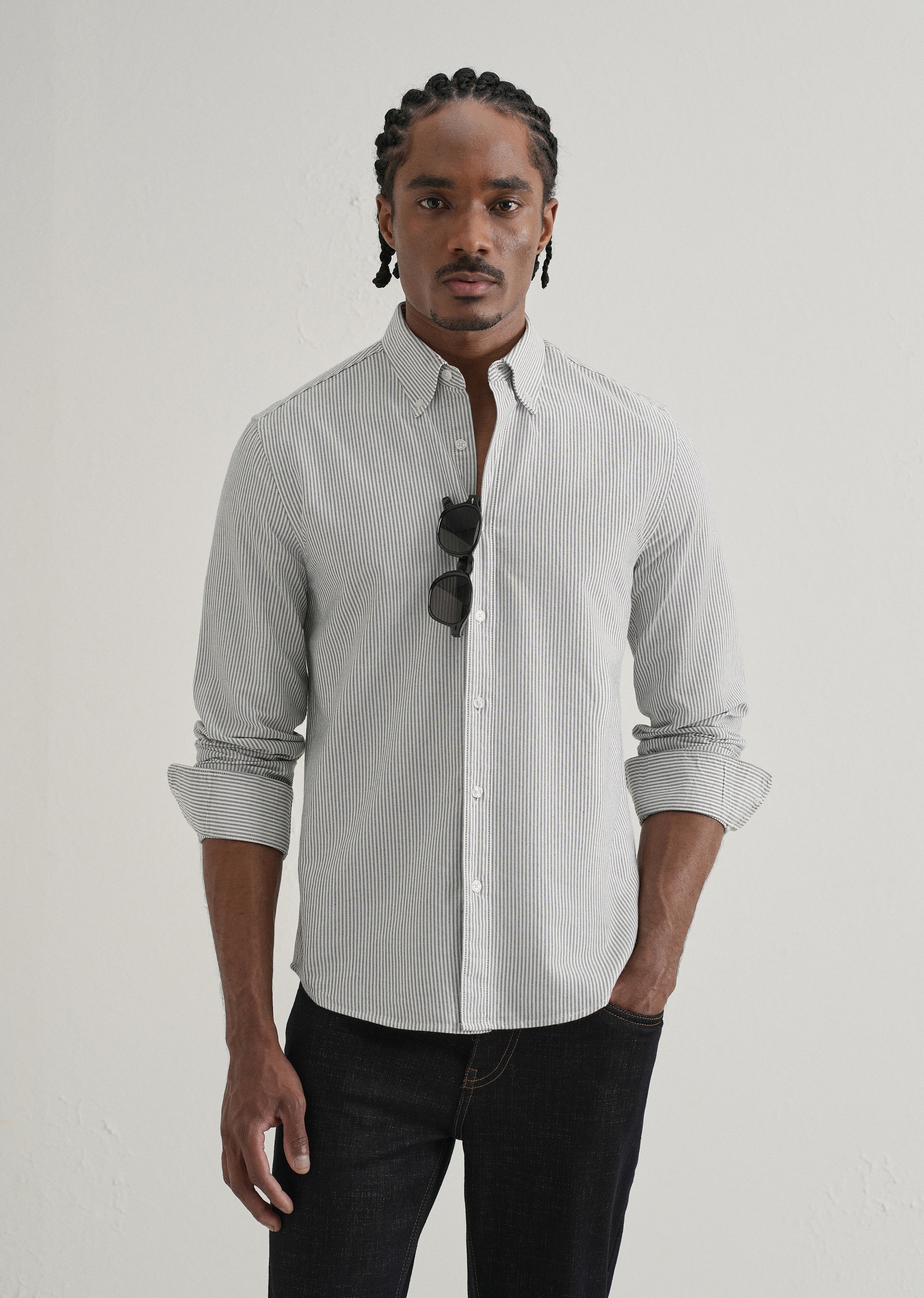 Black Vertical Striped Cotton Shirt